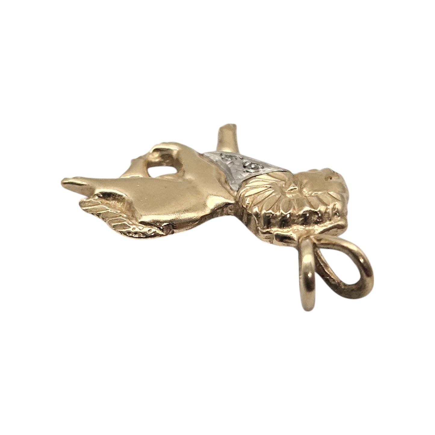 9ct 375 Yellow Gold Capricorn Pendant With Diamonds c.1980's L 1.9 cm 1.5 g.