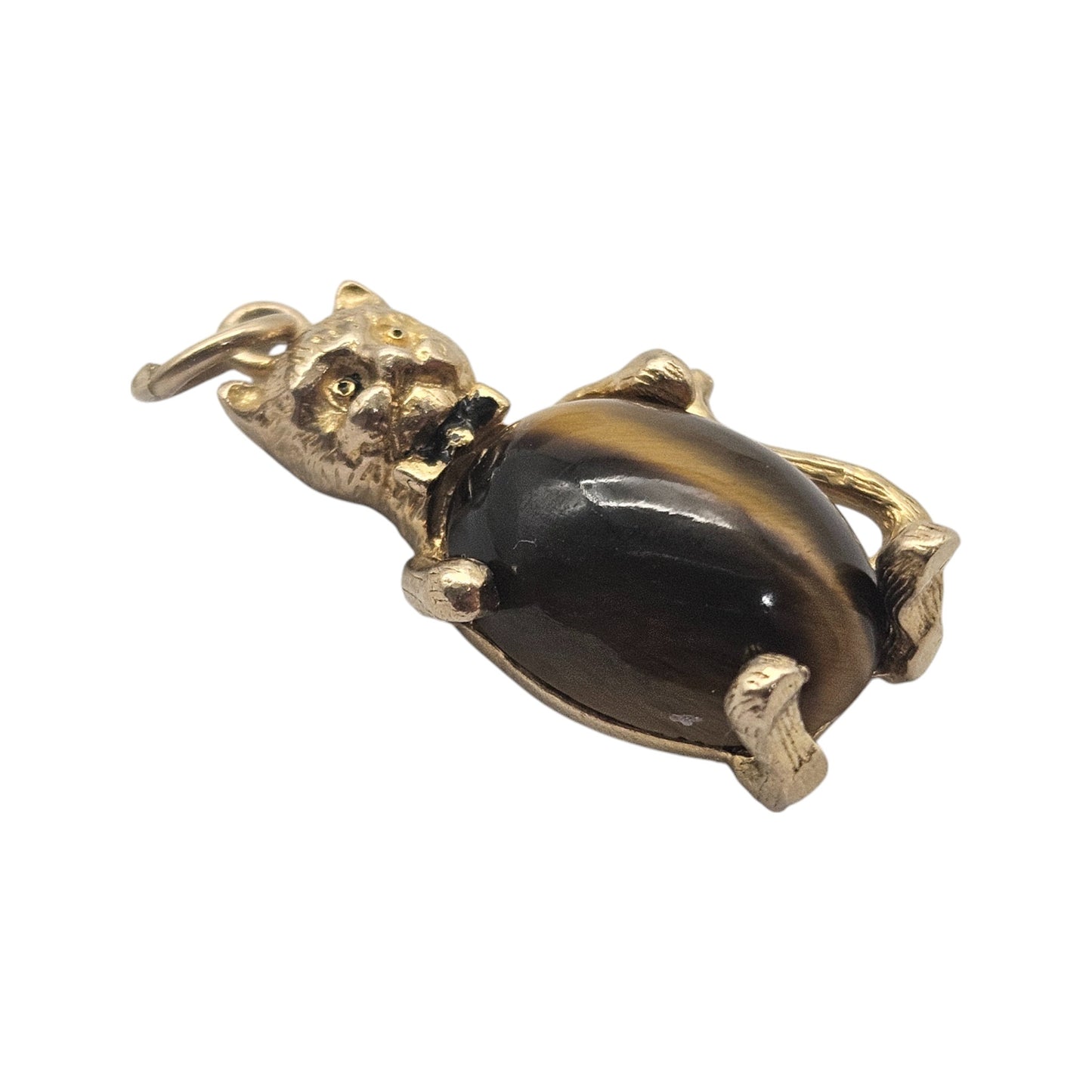 9ct 375 Yellow Gold Cat Charm With Cat's Eye c.1968 L 2.2 cm 4.1 g.