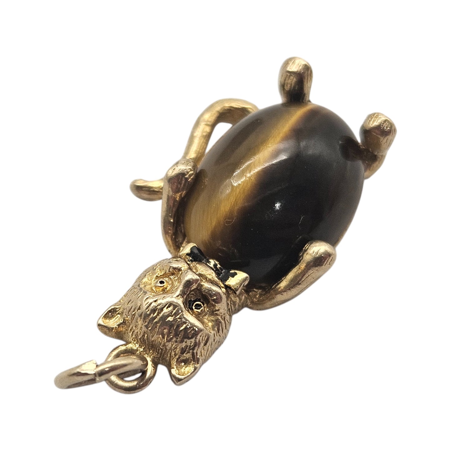 9ct 375 Yellow Gold Cat Charm With Cat's Eye c.1968 L 2.2 cm 4.1 g.