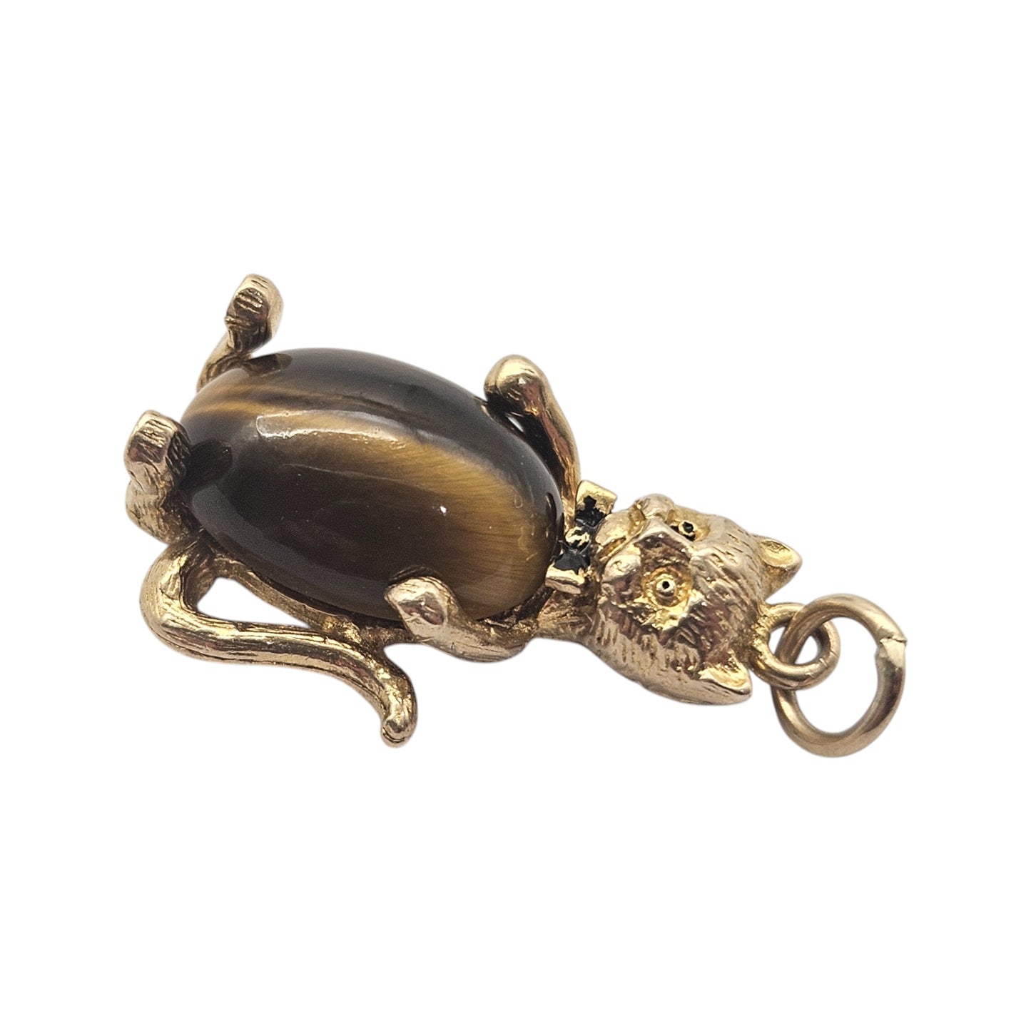 9ct 375 Yellow Gold Cat Charm With Cat's Eye c.1968 L 2.2 cm 4.1 g.