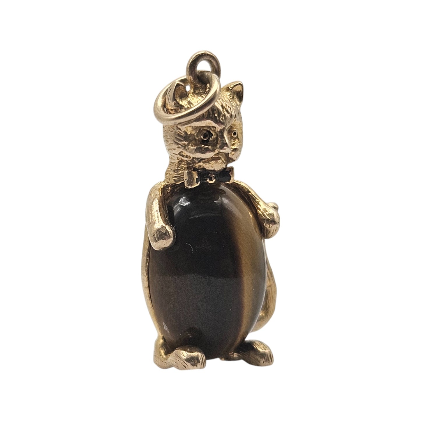9ct 375 Yellow Gold Cat Charm With Cat's Eye c.1968 L 2.2 cm 4.1 g.