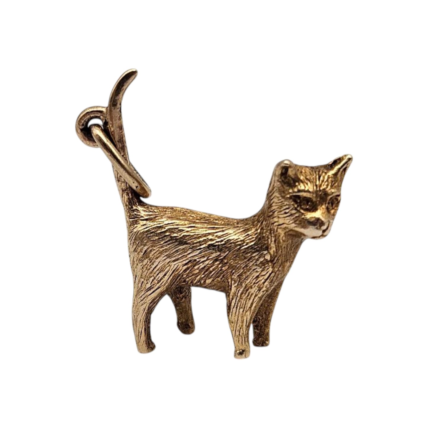 Cast 9ct 375 Yellow Gold Cat Charm 1966 L 2.1 cm 5.2 g.