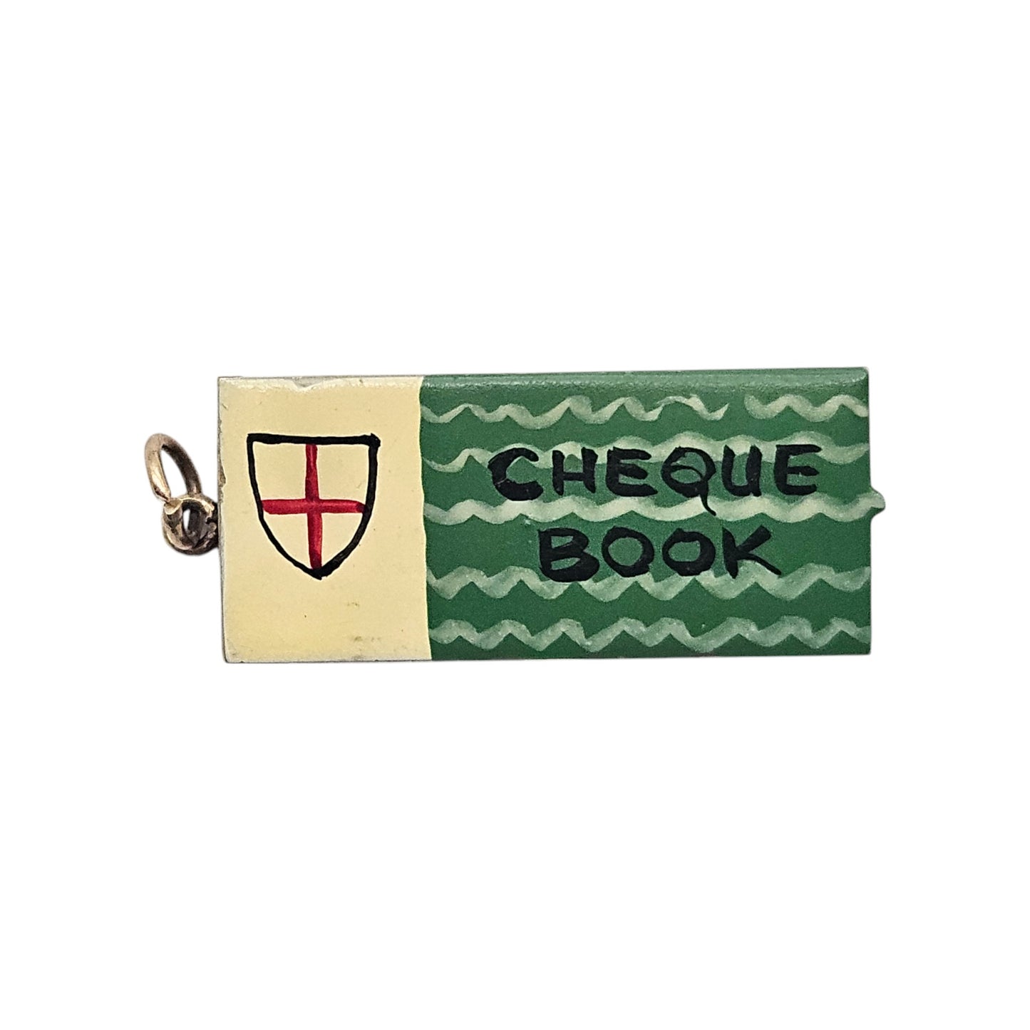9ct 375 Yellow Gold & Enamel Cheque Book Opening Charm 1960 L 2.4 cm 2.9 g.