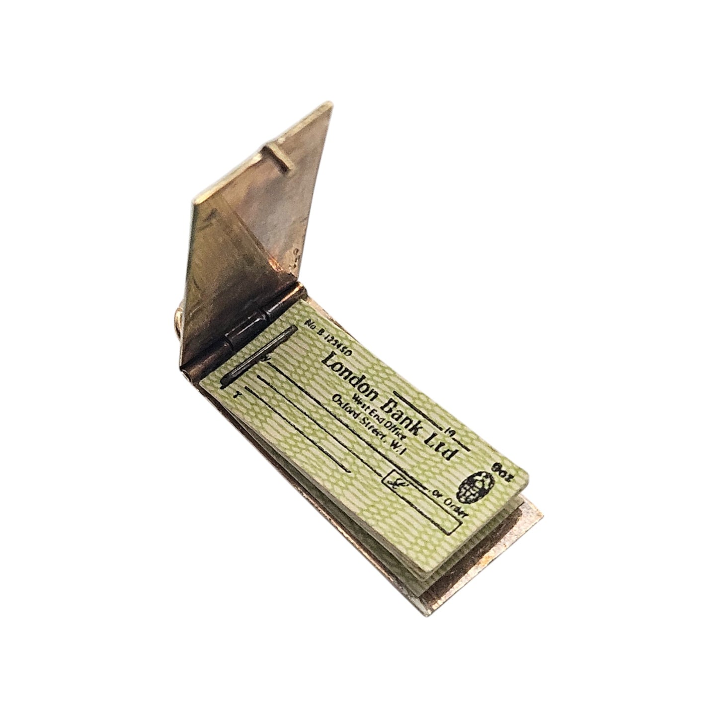 9ct 375 Yellow Gold & Enamel Cheque Book Opening Charm 1960 L 2.4 cm 2.9 g.