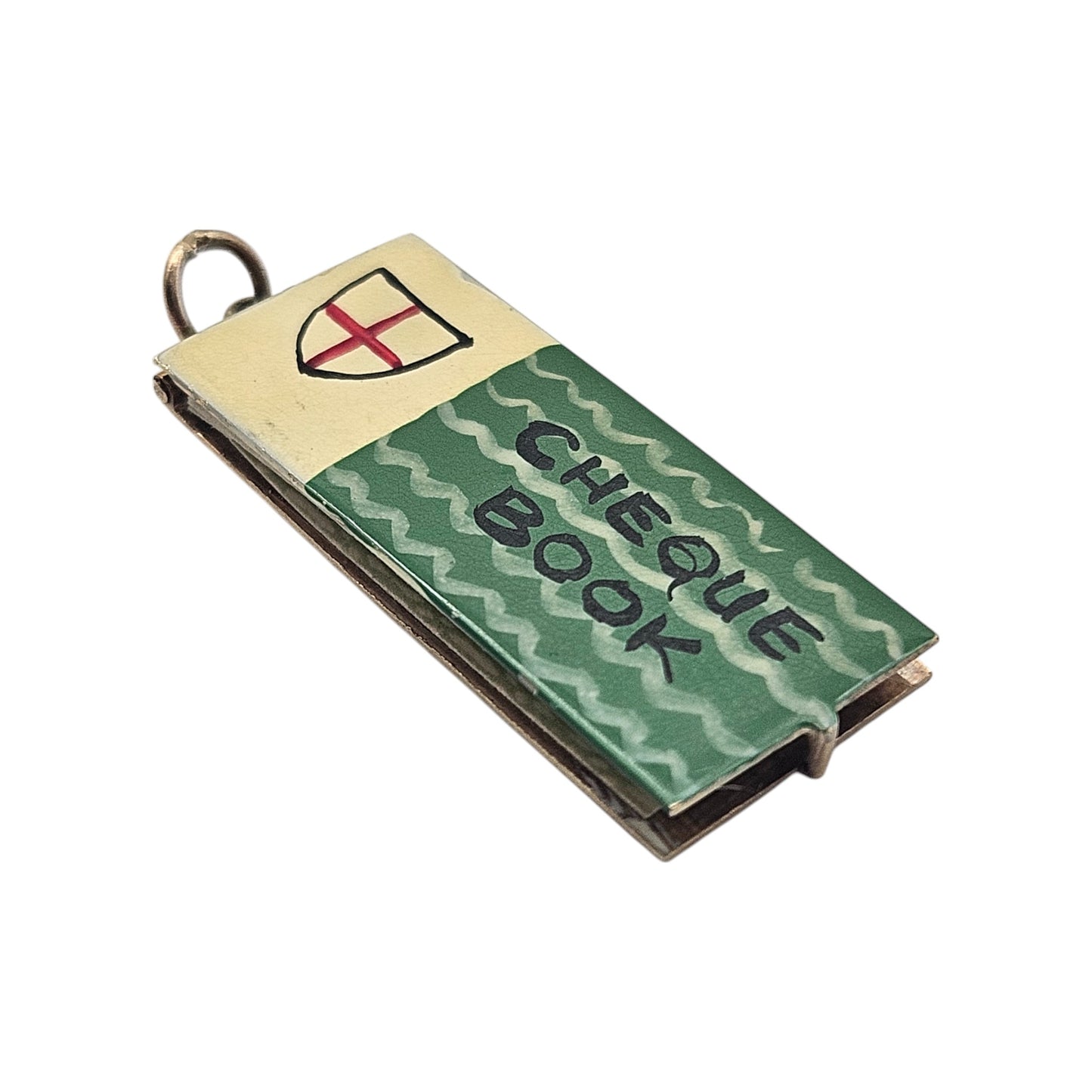 9ct 375 Yellow Gold & Enamel Cheque Book Opening Charm 1960 L 2.4 cm 2.9 g.
