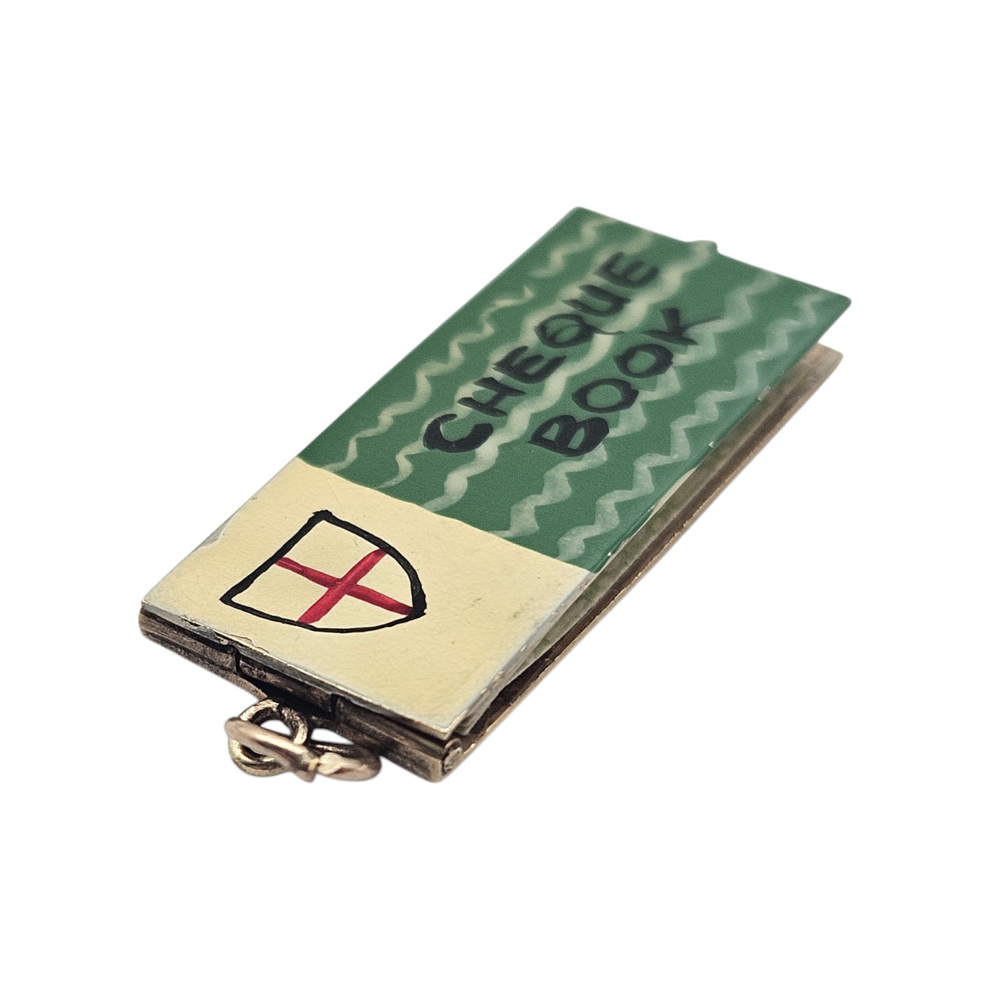 9ct 375 Yellow Gold & Enamel Cheque Book Opening Charm 1960 L 2.4 cm 2.9 g.