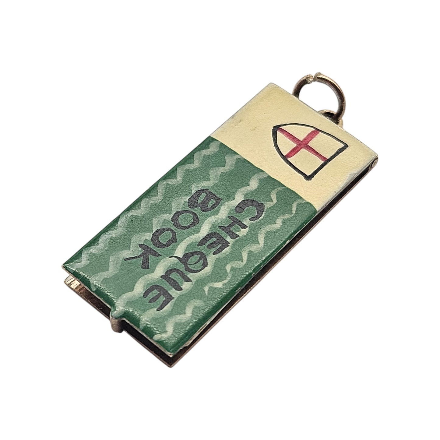 9ct 375 Yellow Gold & Enamel Cheque Book Opening Charm 1960 L 2.4 cm 2.9 g.