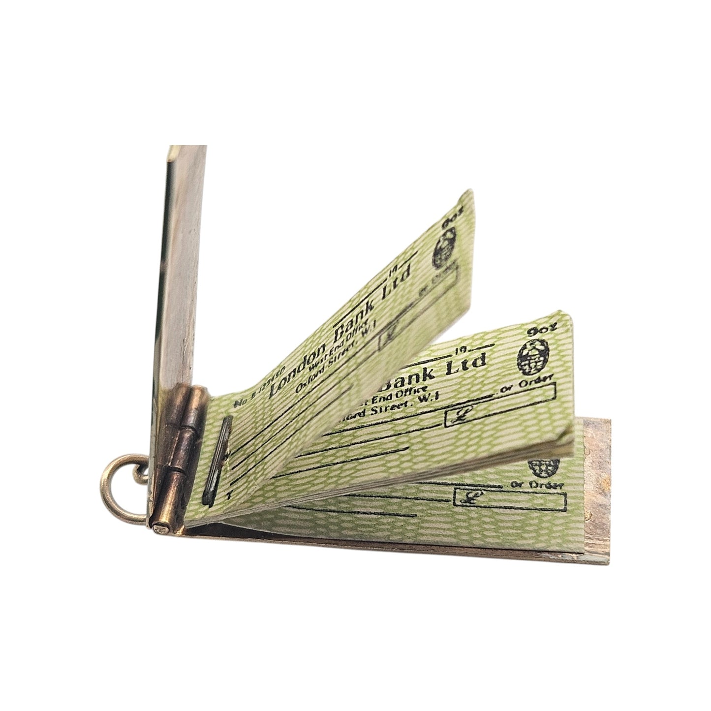 9ct 375 Yellow Gold & Enamel Cheque Book Opening Charm 1960 L 2.4 cm 2.9 g.