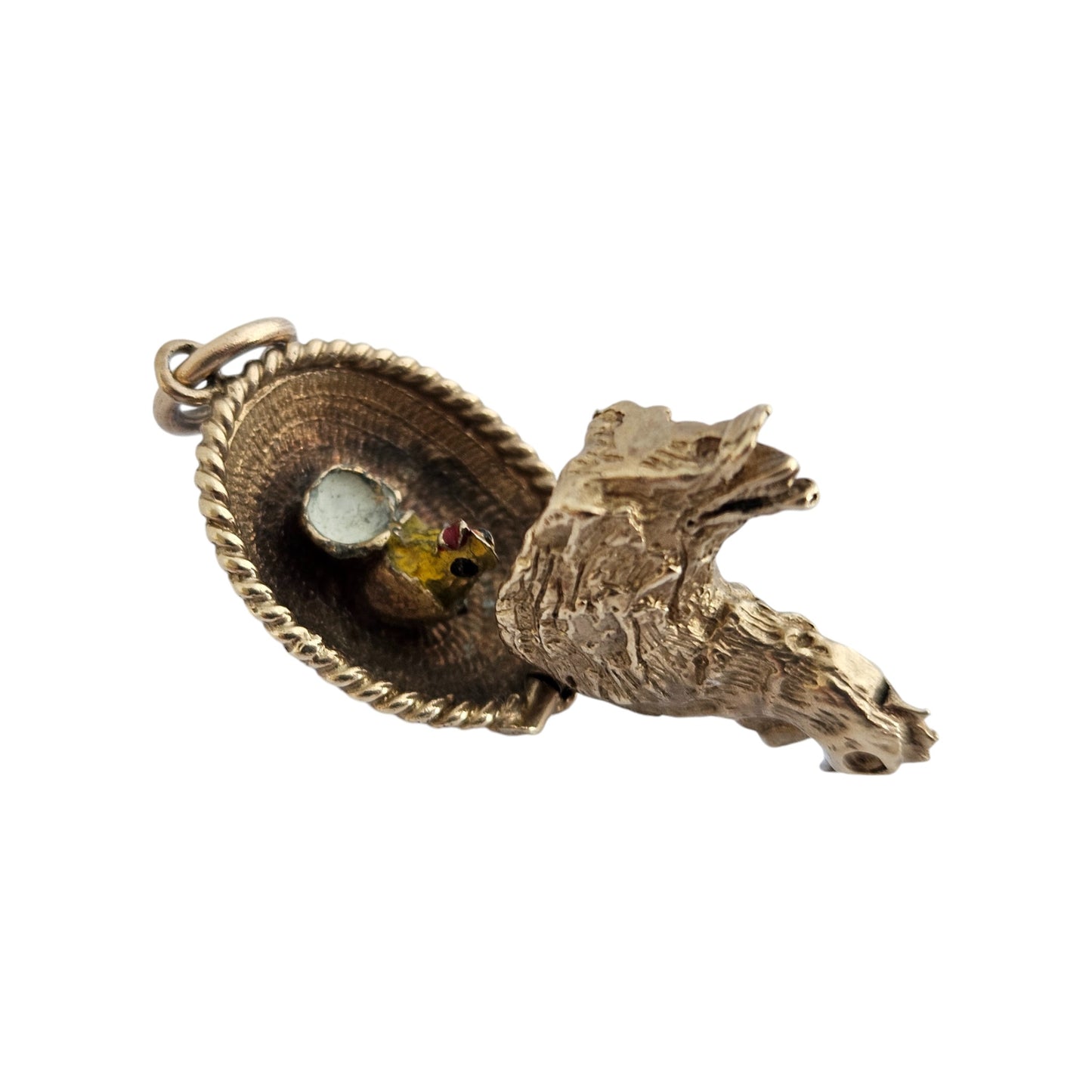 9ct 375 Yellow Gold Nesting Chicken Opening Charm c.1966 L 2.0 cm 6.6 g