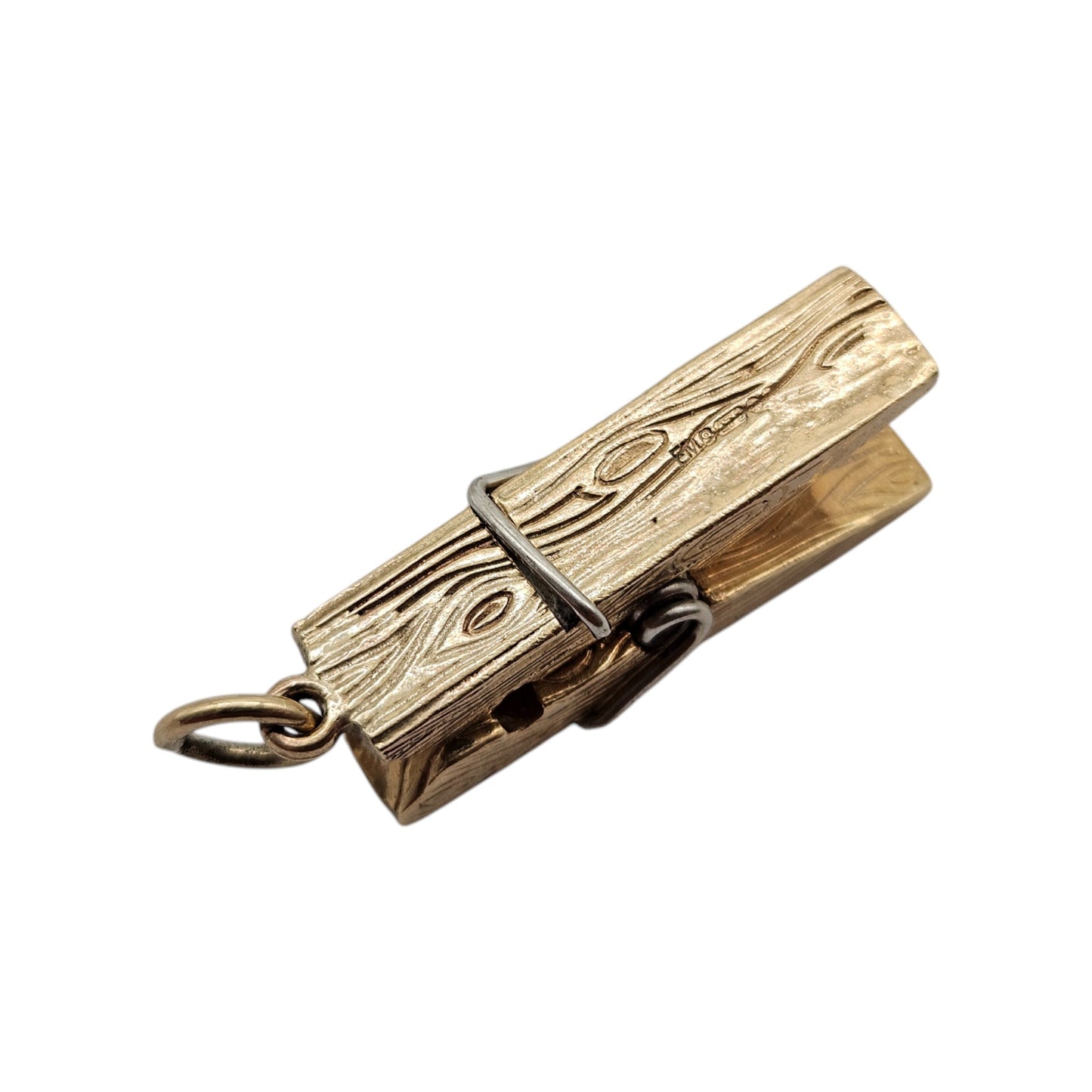 9ct 375 Yellow Gold Clothes Peg Articulated Charm 1967 L 2.5 cm 5.8g.