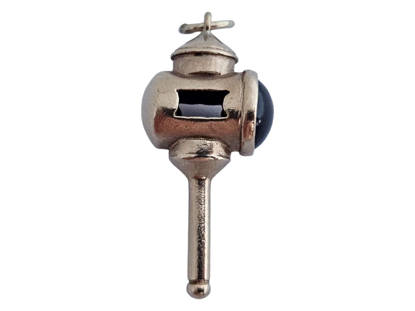 9ct 375 Yellow Gold Coach Lamp Charm with Deep Red Stone 1968 L 2.9 cm 4.3 g