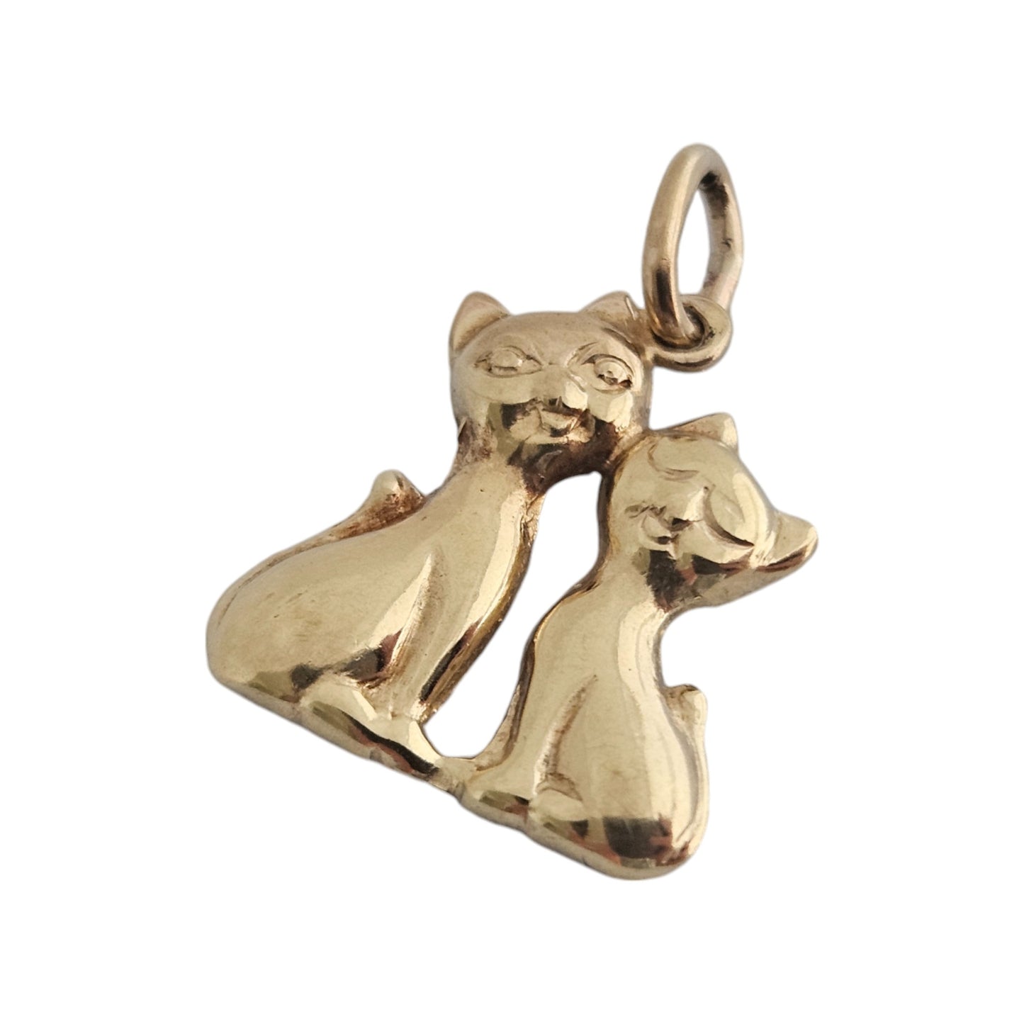 9ct 375 Yellow Gold Couple of Cats Sweetheart Charm 1985 L 1.4 cm 0.8 g