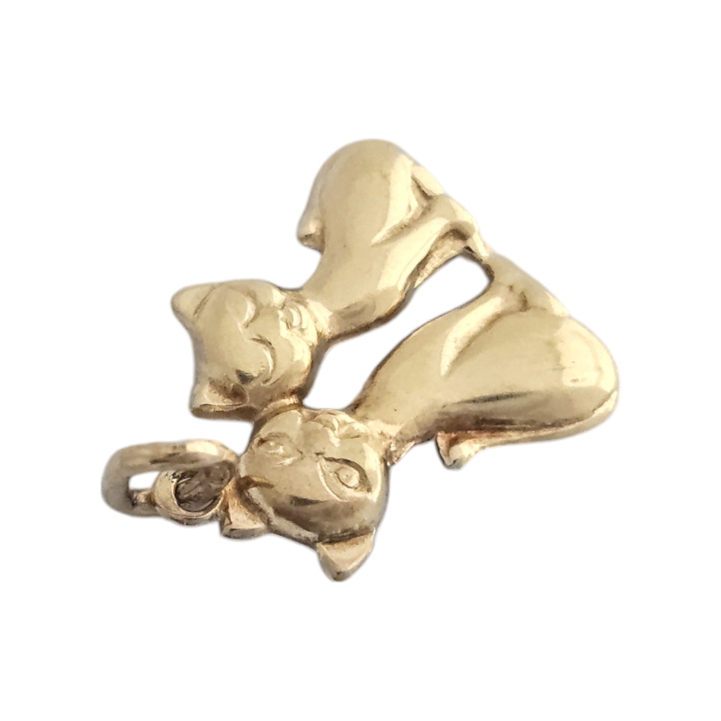 9ct 375 Yellow Gold Couple of Cats Sweetheart Charm 1985 L 1.4 cm 0.8 g