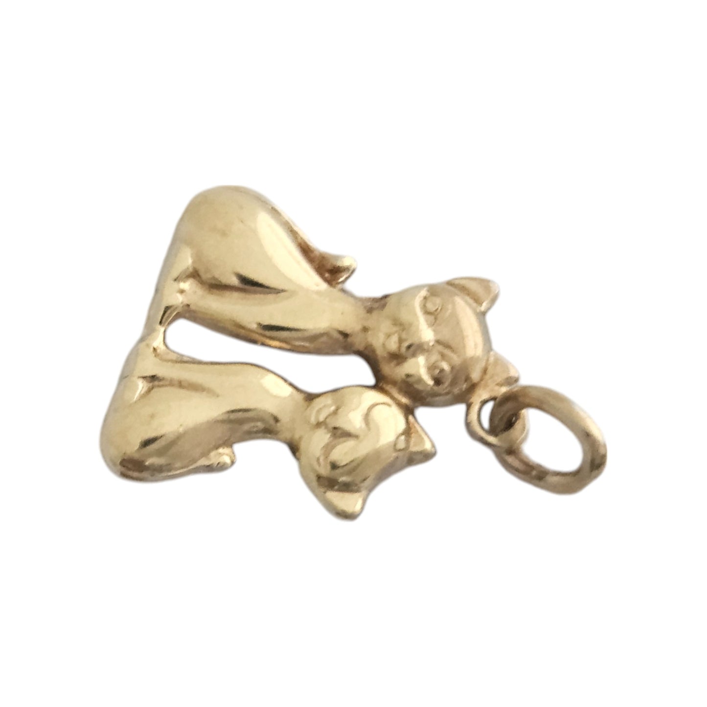 9ct 375 Yellow Gold Couple of Cats Sweetheart Charm 1985 L 1.4 cm 0.8 g