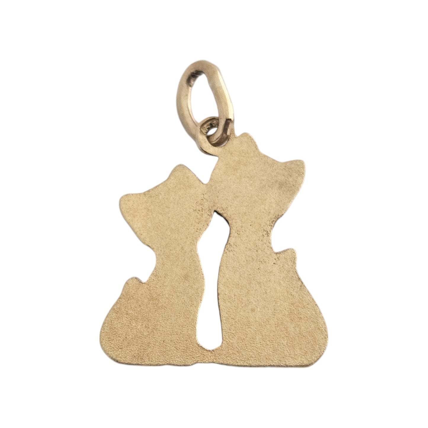 9ct 375 Yellow Gold Couple of Cats Sweetheart Charm 1985 L 1.4 cm 0.8 g