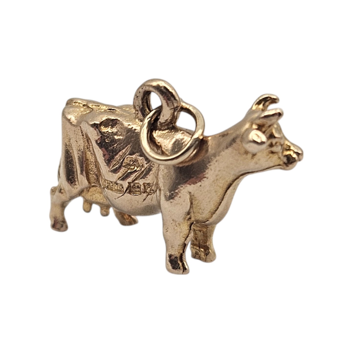9ct 375 Yellow Gold Cow Charm 1959 L 1.5 cm 2.9 g.