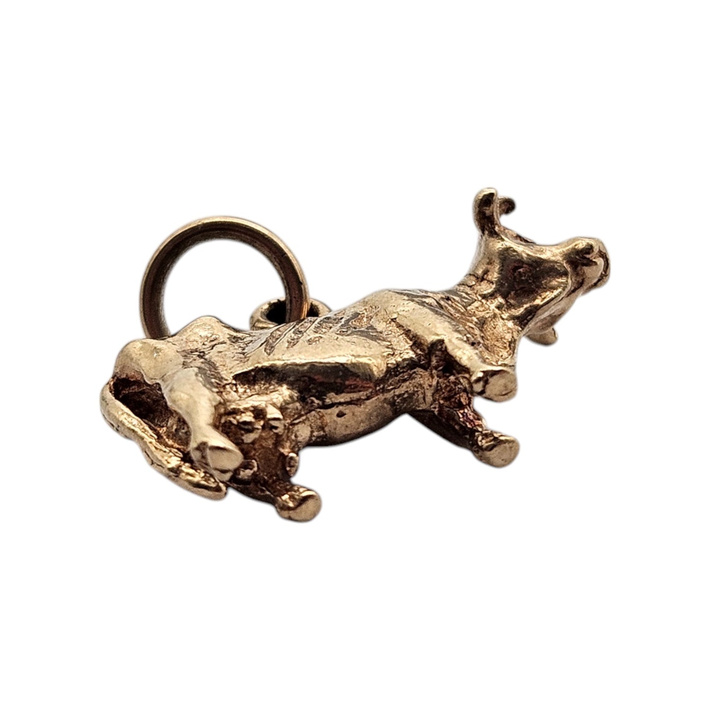 Irish 9ct 375 Yellow Gold Cow Charm 1978 L 1.8 cm 3.3 g.