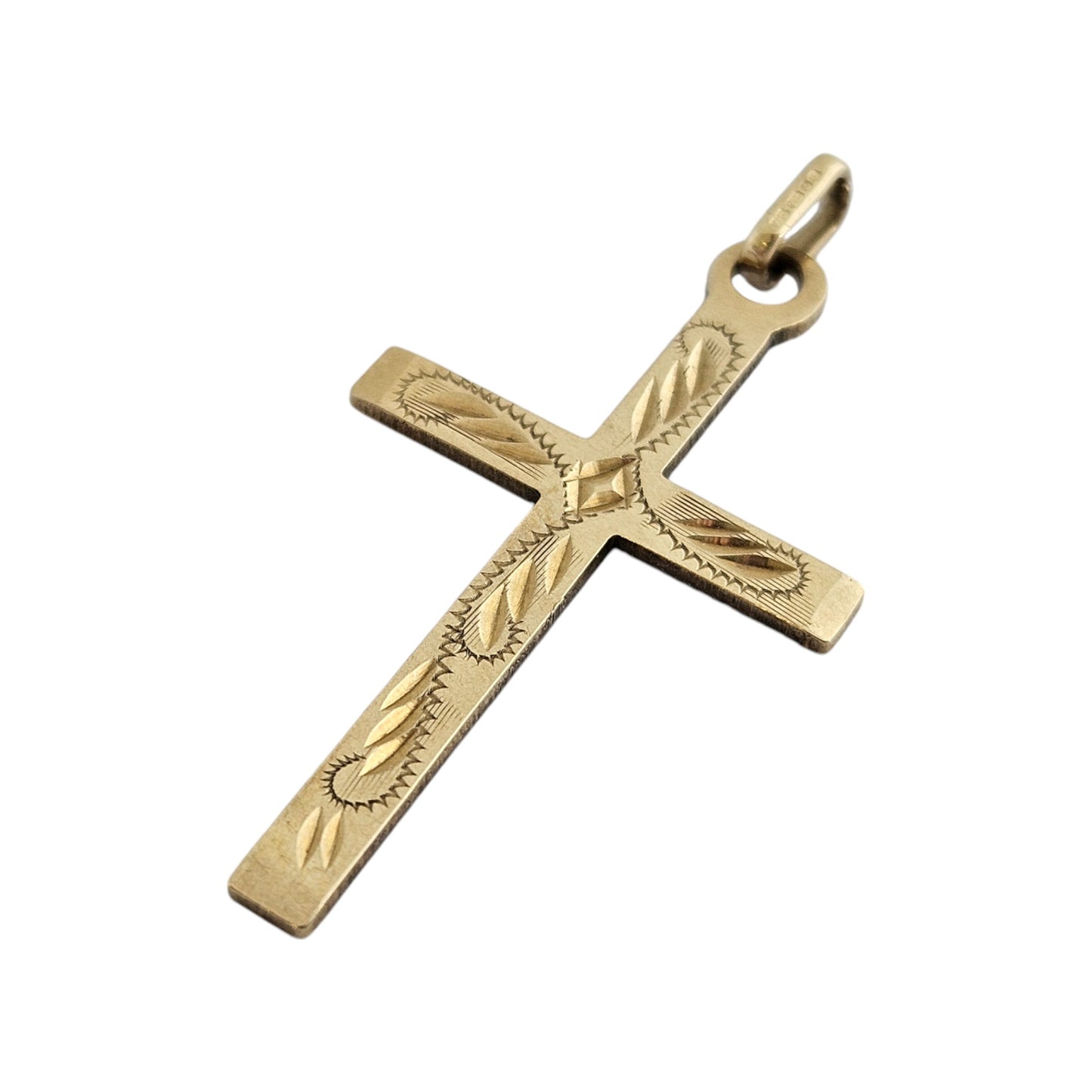 9ct 375 Yellow Gold Engraved Cross Pendant L 3.4 cm 1.7 g