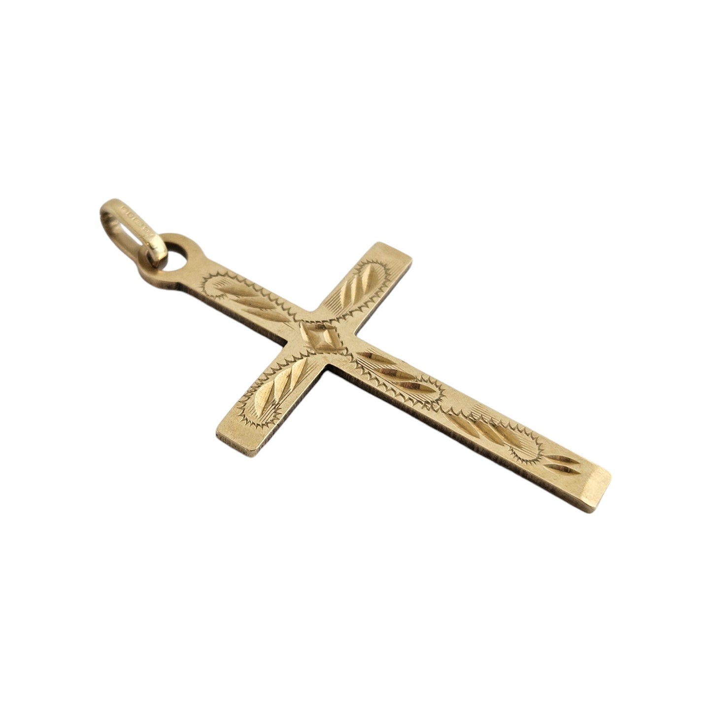 9ct 375 Yellow Gold Engraved Cross Pendant L 3.4 cm 1.7 g