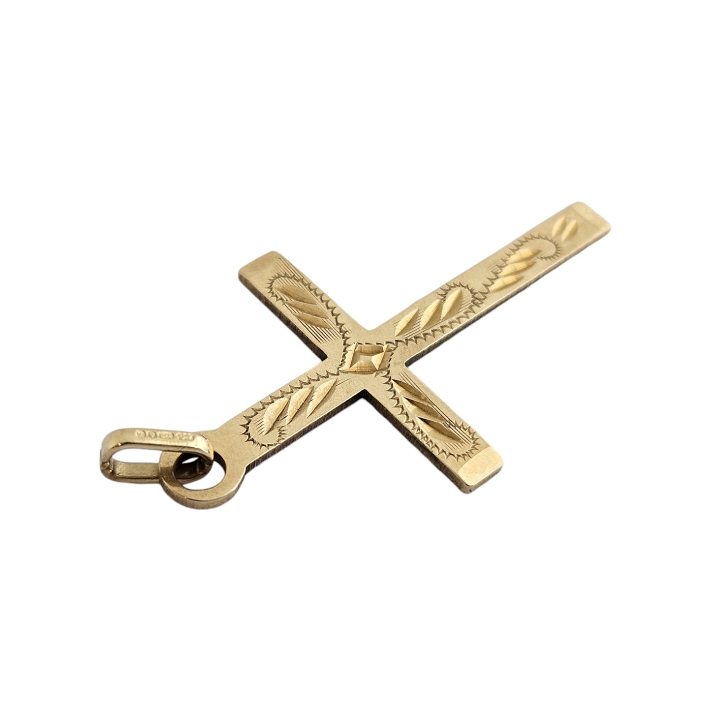 9ct 375 Yellow Gold Engraved Cross Pendant L 3.4 cm 1.7 g