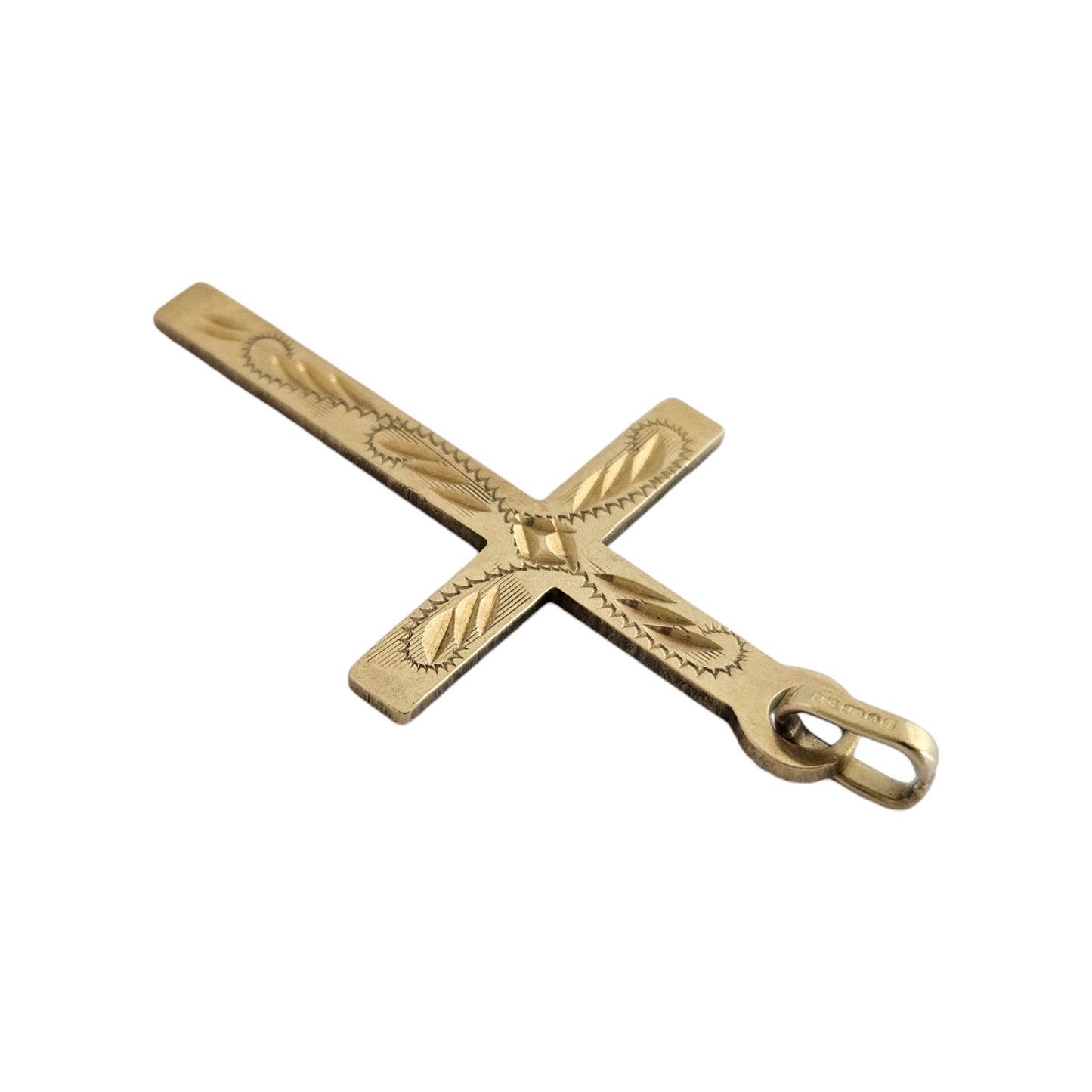 9ct 375 Yellow Gold Engraved Cross Pendant L 3.4 cm 1.7 g