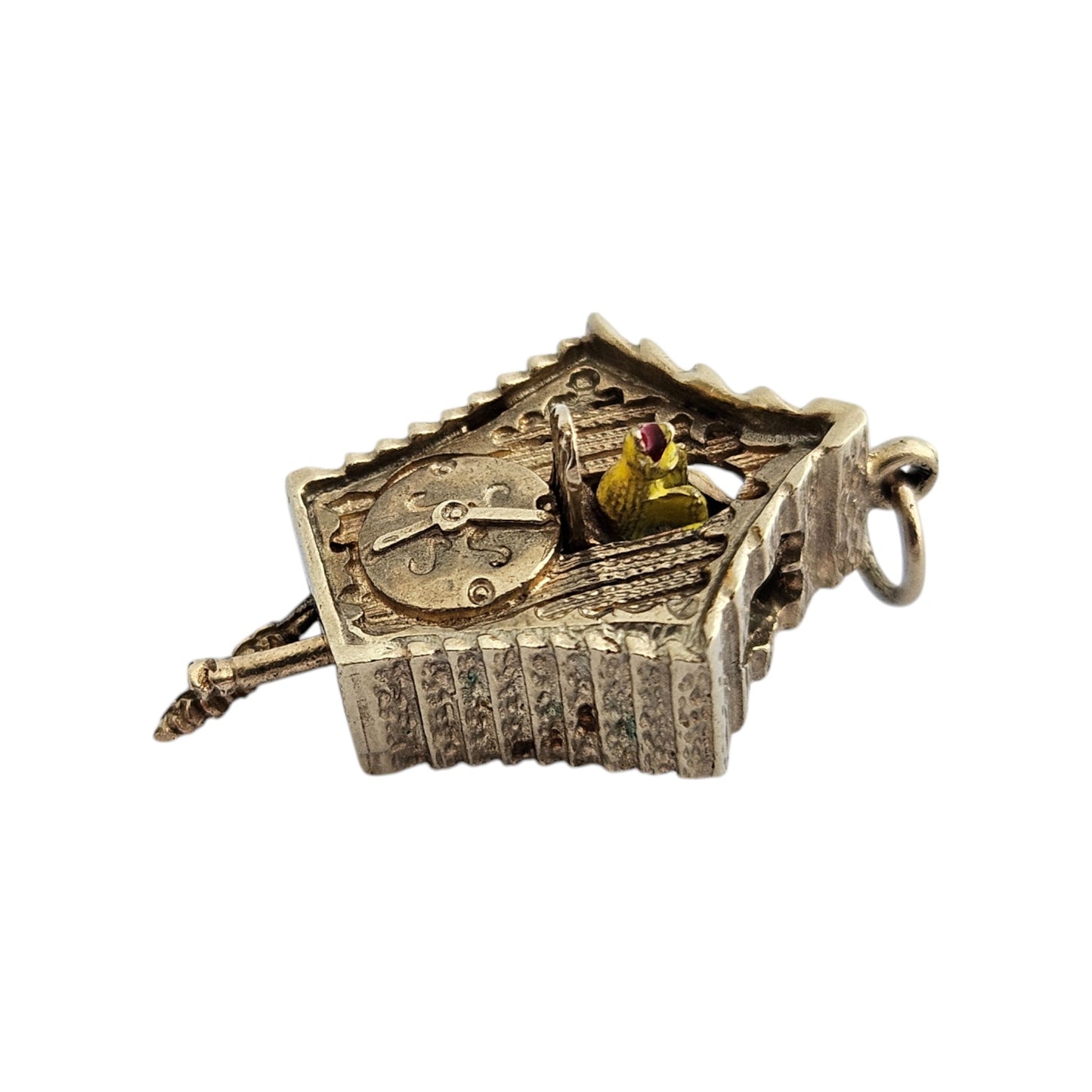 9ct 375 Yellow Gold Cuckoo Clock Articulated Charm 1972 L 2.5 cm 5.2 g