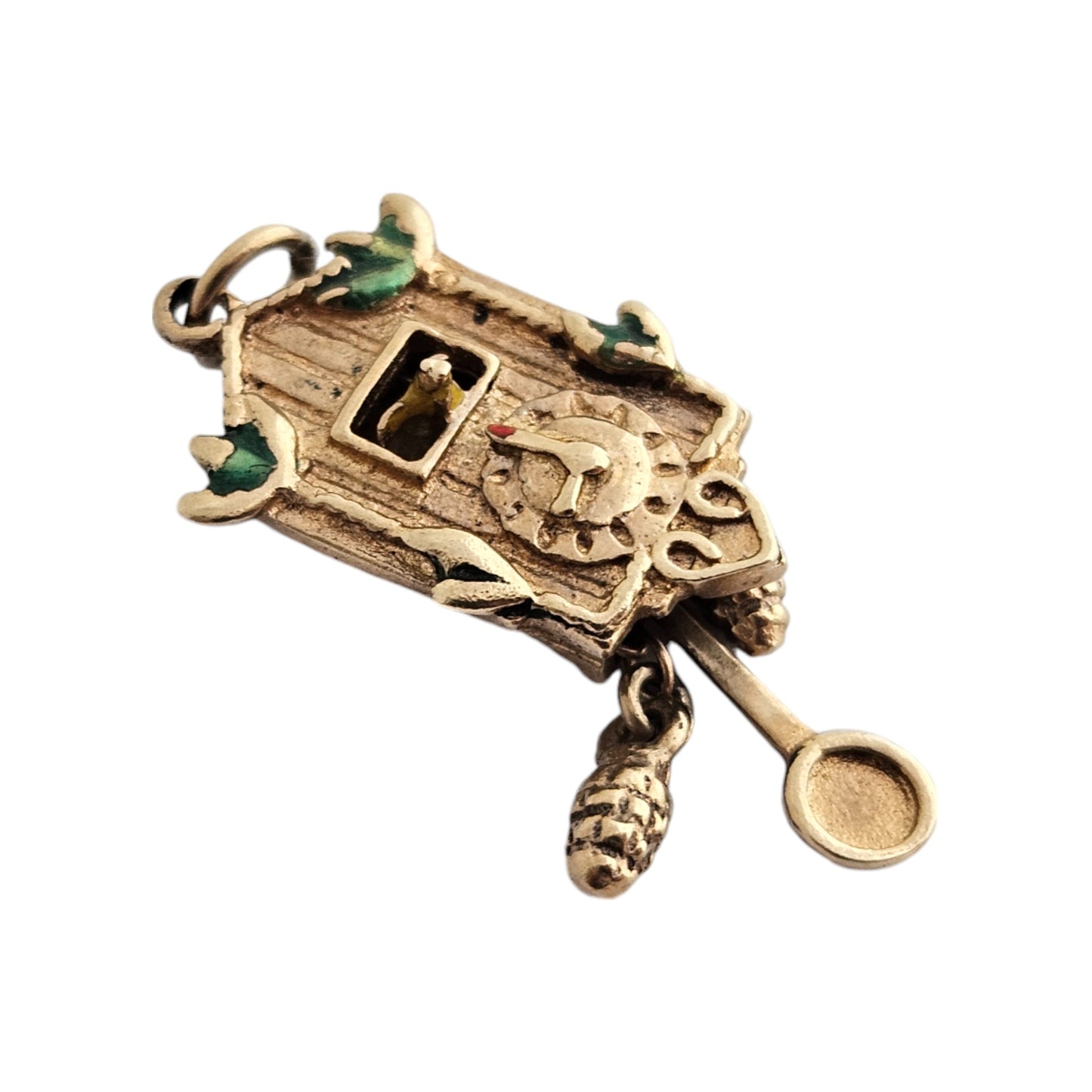 9ct 375 Yellow Gold Cuckoo Clock Articulated Charm 1958 L 2.3 cm 3.6 g