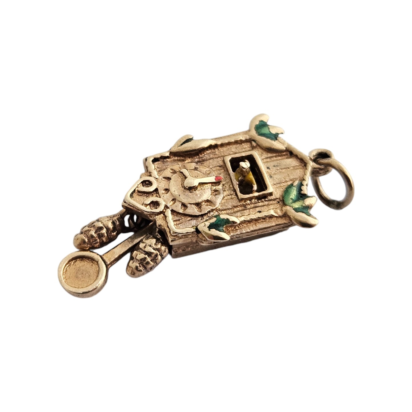 9ct 375 Yellow Gold Cuckoo Clock Articulated Charm 1958 L 2.3 cm 3.6 g