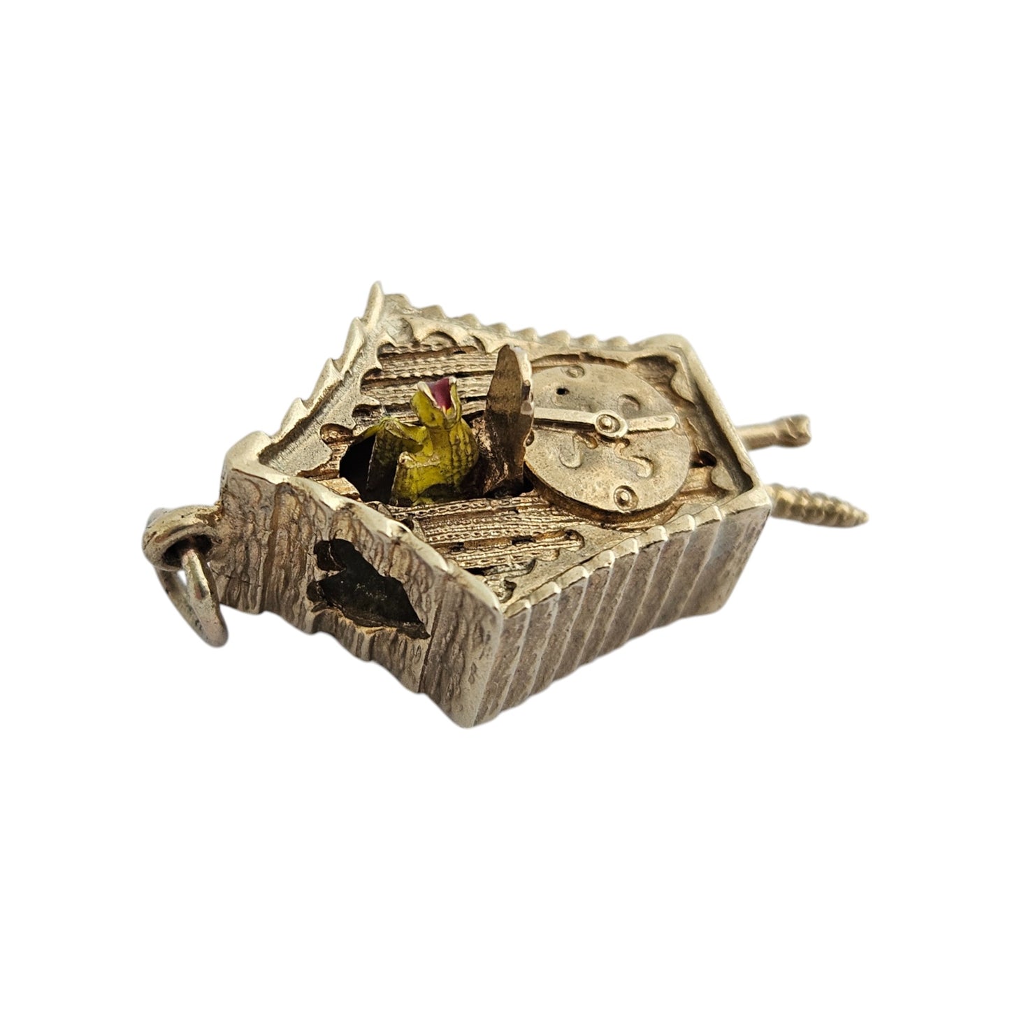 9ct 375 Yellow Gold Cuckoo Clock Articulated Charm 1972 L 2.5 cm 5.2 g