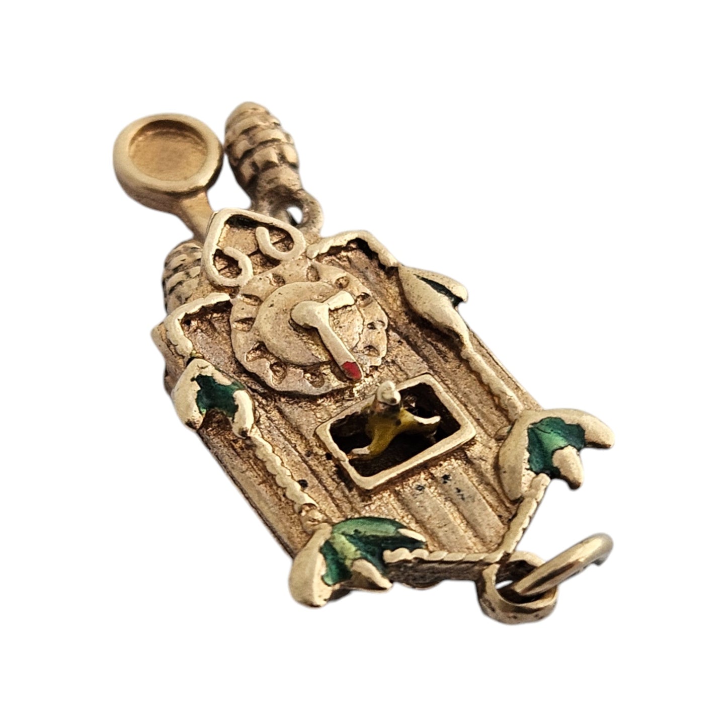9ct 375 Yellow Gold Cuckoo Clock Articulated Charm 1958 L 2.3 cm 3.6 g