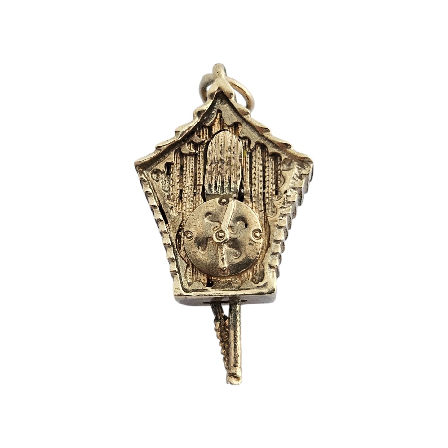 9ct 375 Yellow Gold Cuckoo Clock Articulated Charm 1972 L 2.5 cm 5.2 g