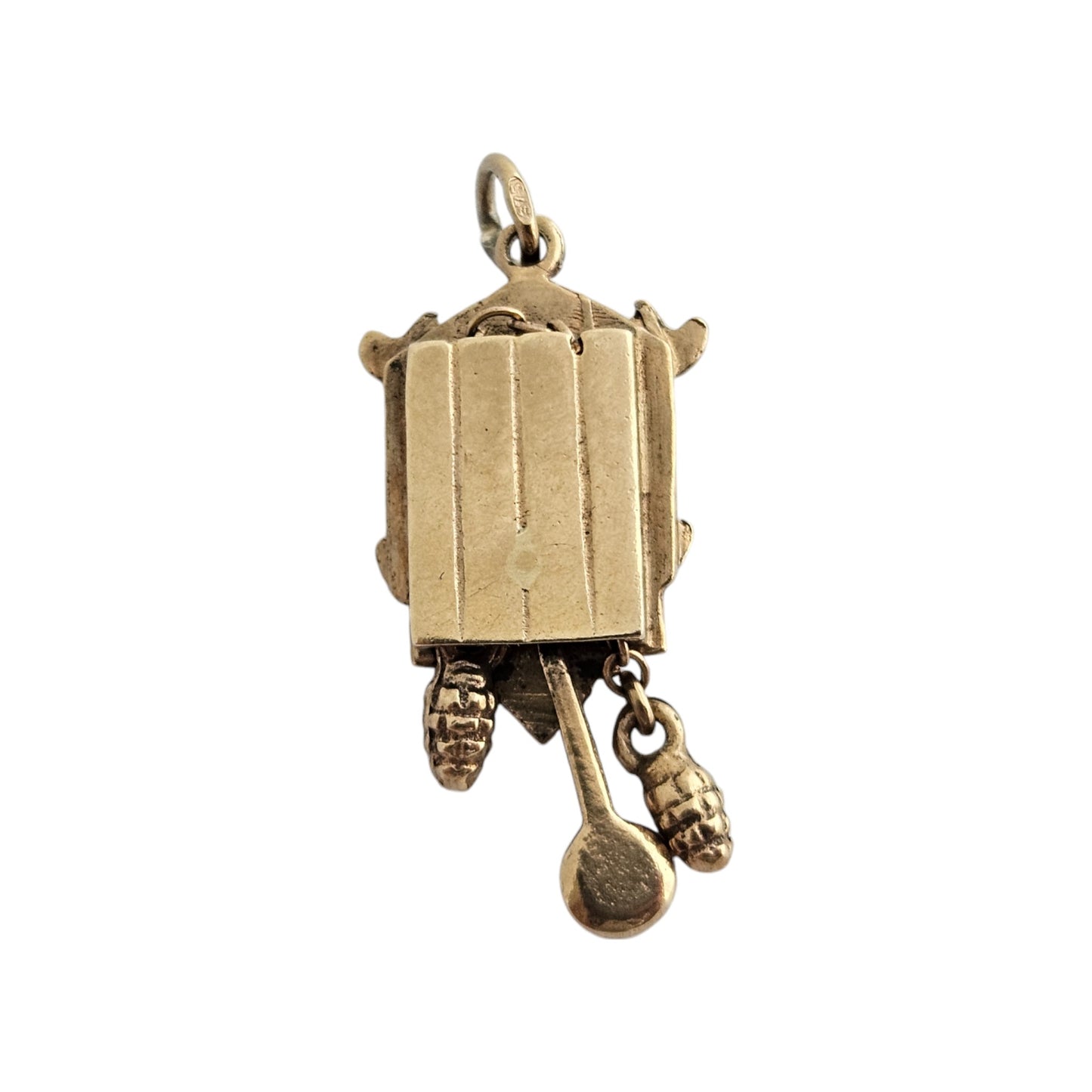 9ct 375 Yellow Gold Cuckoo Clock Articulated Charm 1958 L 2.3 cm 3.6 g