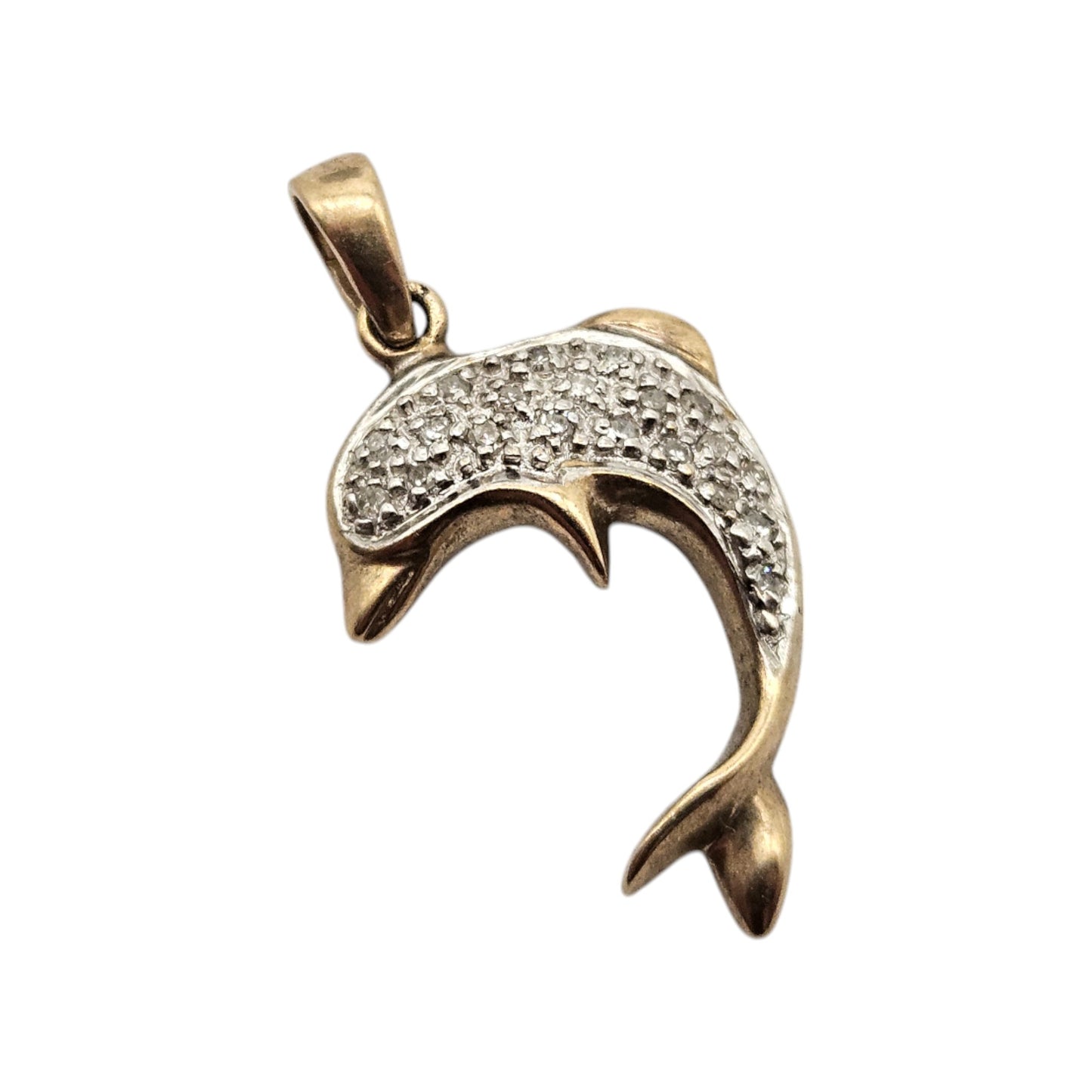 9ct 375 Yellow Gold Dophin Pendant With Diamonds L 1.8 cm 1.1 g.