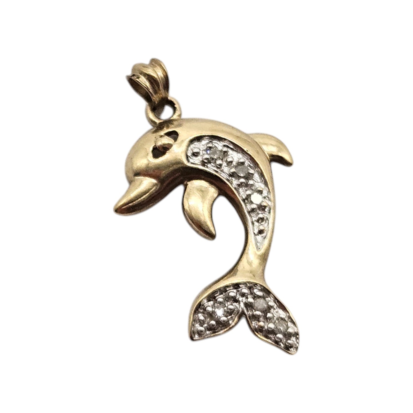 9ct 375 Yellow Gold Dolphin Pendant With Diamonds L 1.9 cm 1.3 g.