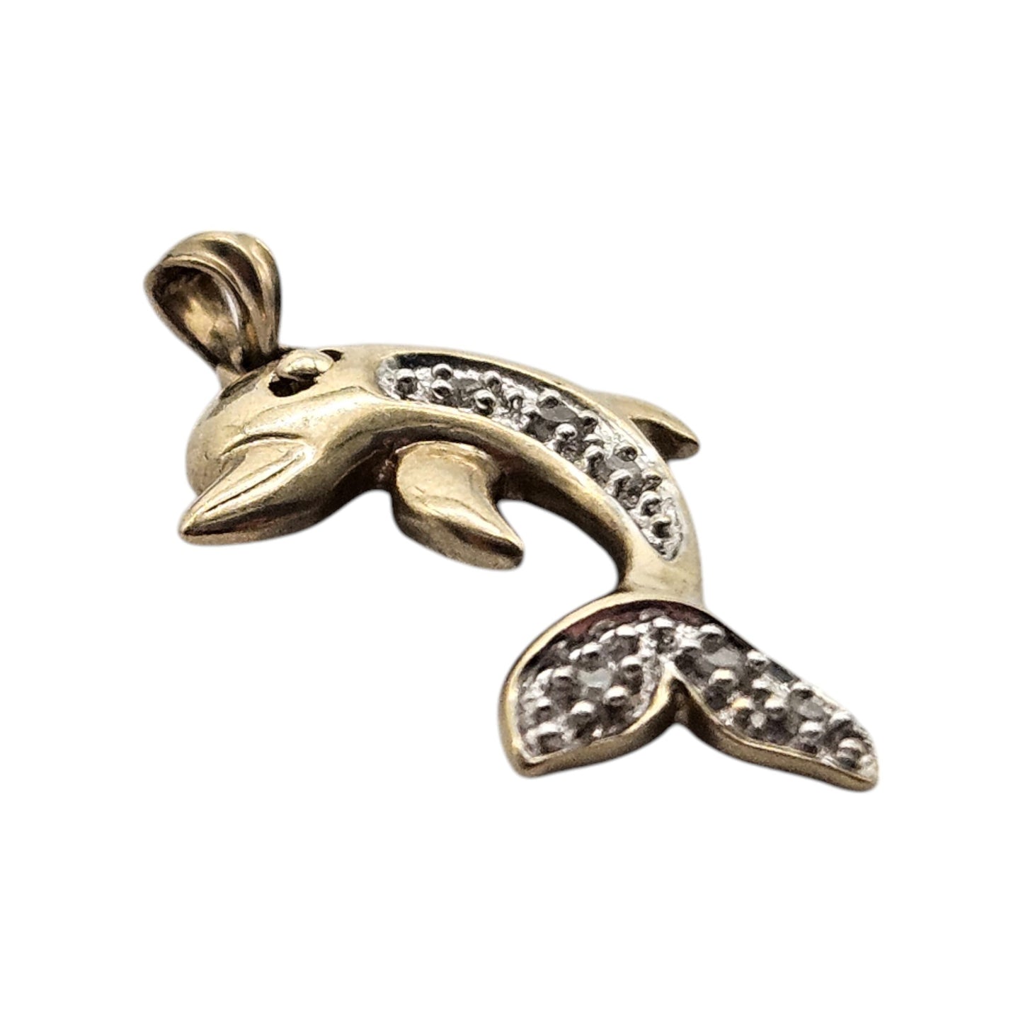 9ct 375 Yellow Gold Dolphin Pendant With Diamonds L 1.9 cm 1.3 g.
