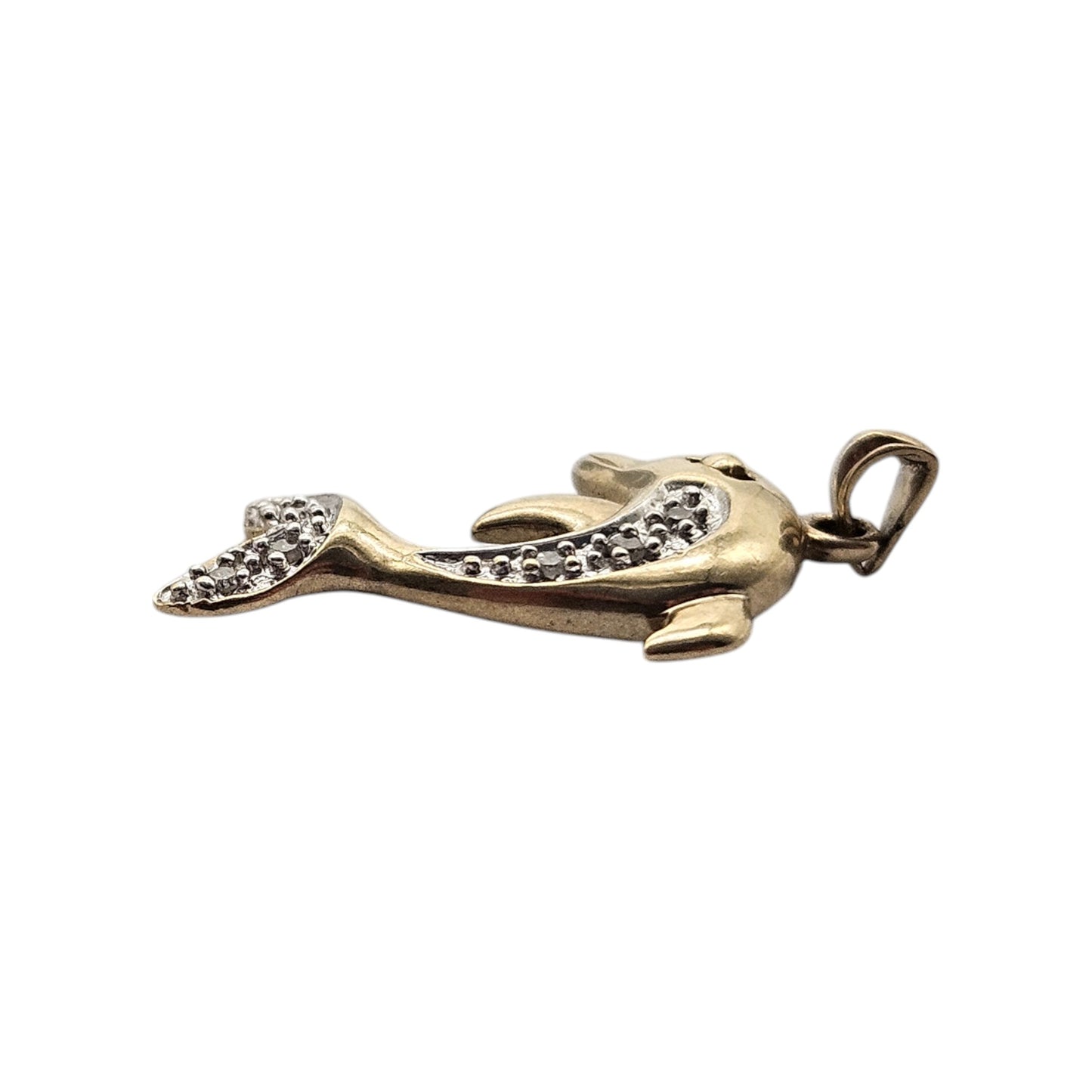 9ct 375 Yellow Gold Dolphin Pendant With Diamonds L 1.9 cm 1.3 g.