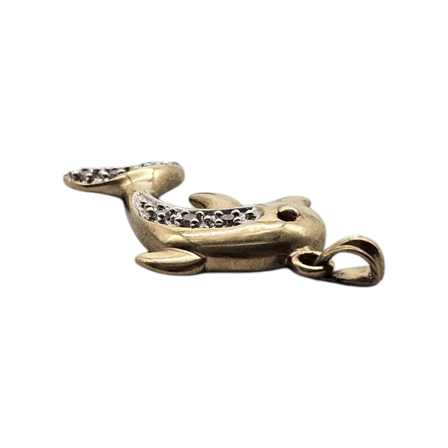 9ct 375 Yellow Gold Dolphin Pendant With Diamonds L 1.9 cm 1.3 g.