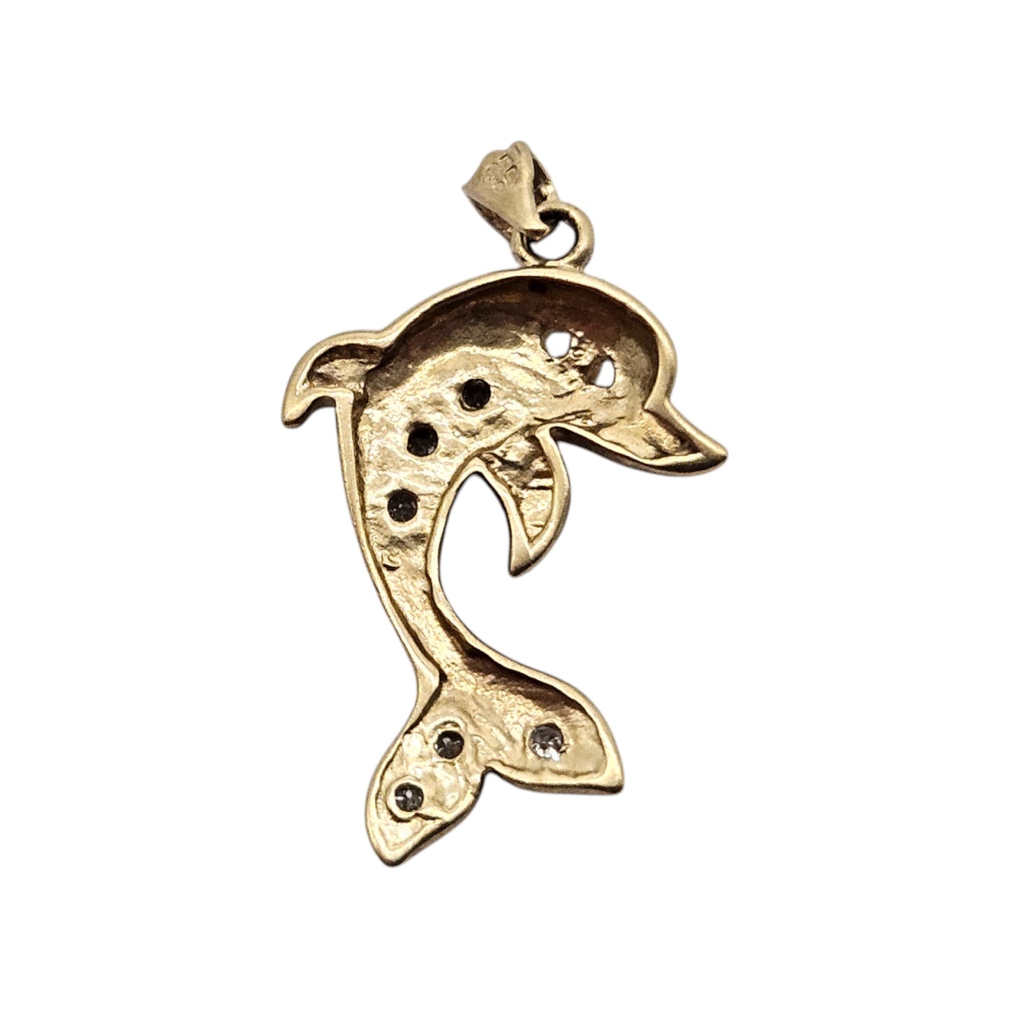 9ct 375 Yellow Gold Dolphin Pendant With Diamonds L 1.9 cm 1.3 g.