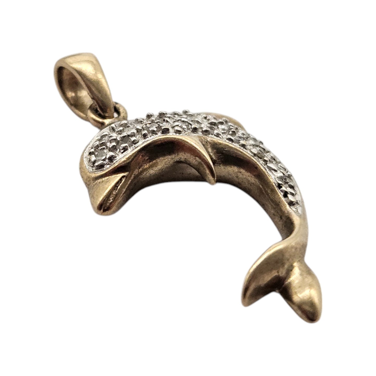 9ct 375 Yellow Gold Dophin Pendant With Diamonds L 1.8 cm 1.1 g.