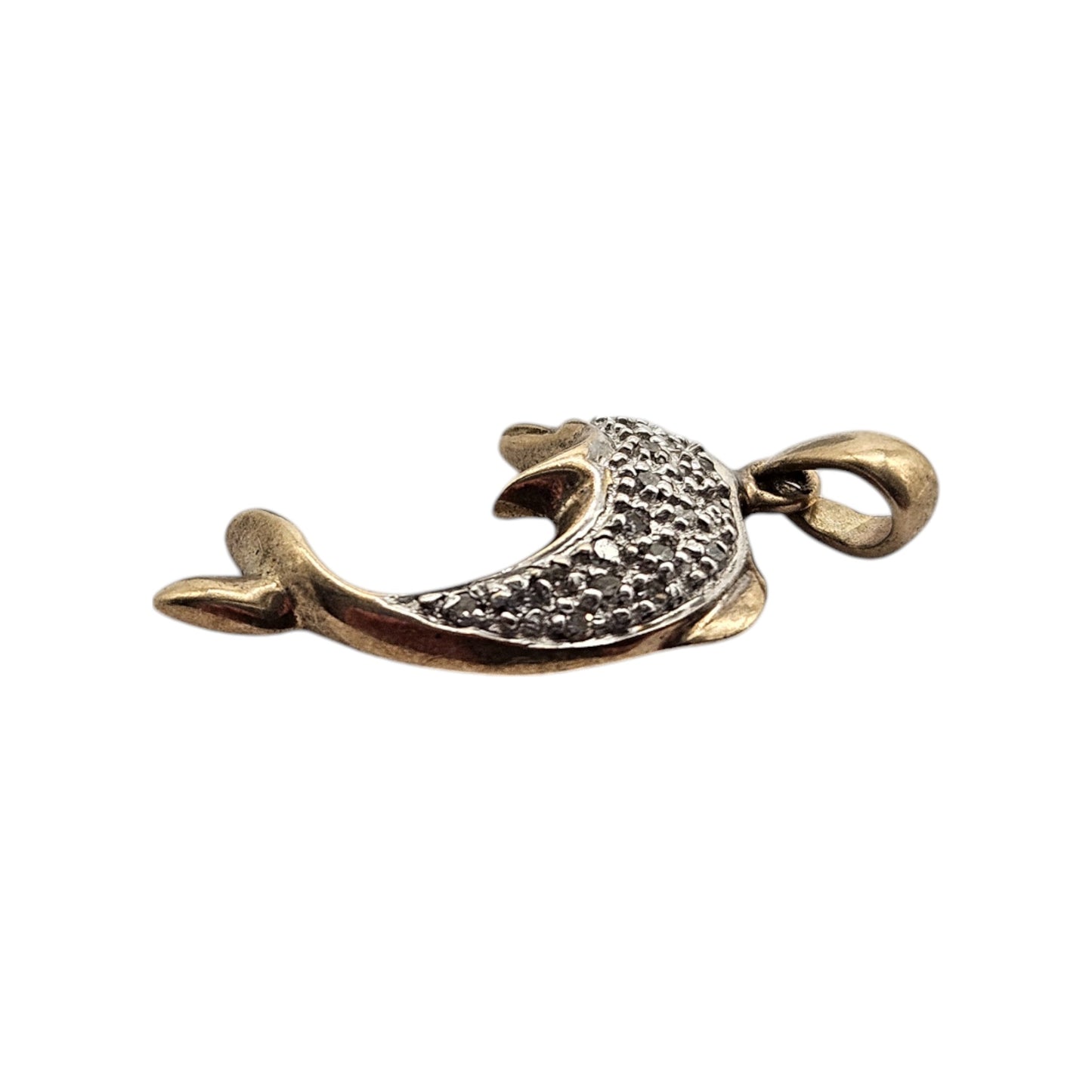 9ct 375 Yellow Gold Dophin Pendant With Diamonds L 1.8 cm 1.1 g.