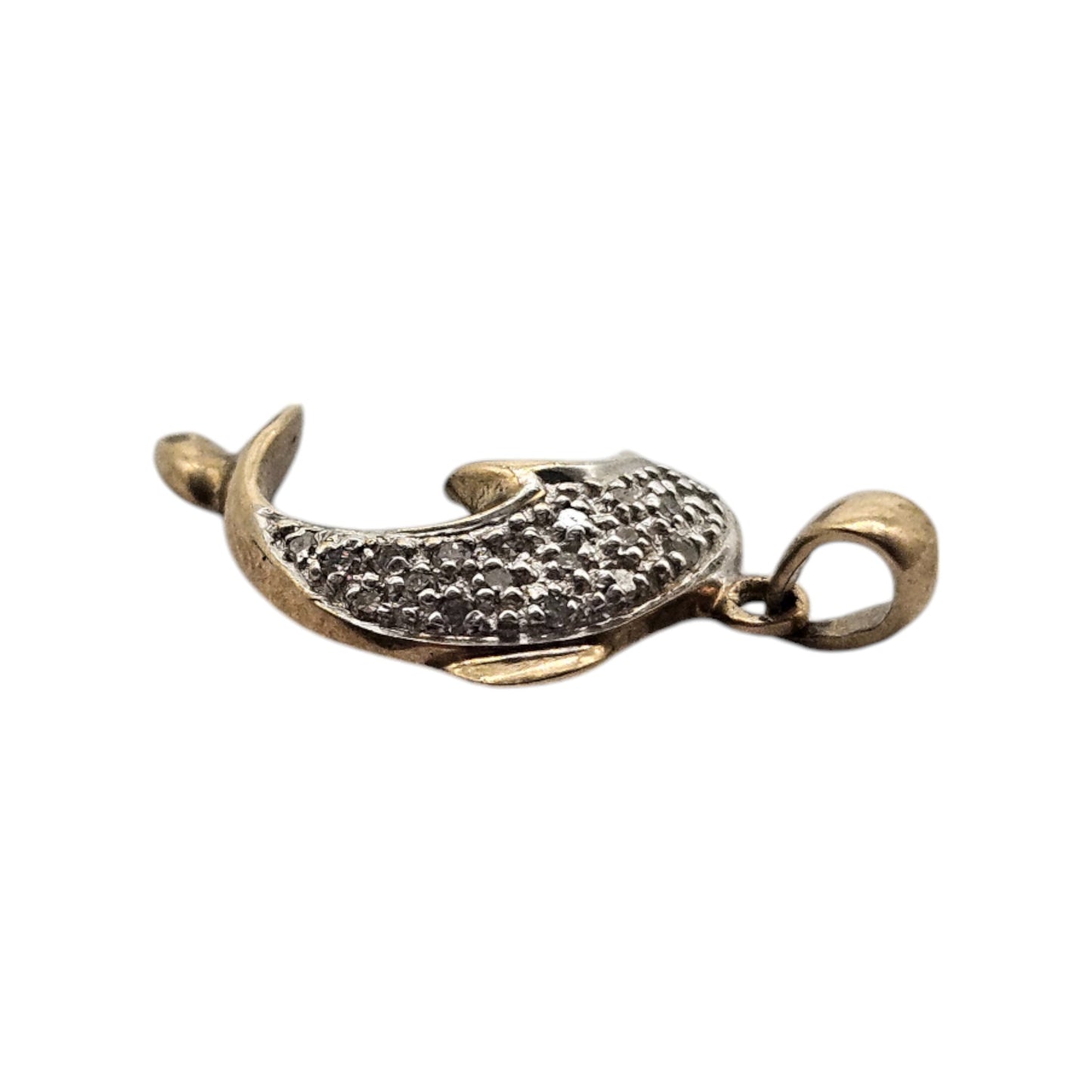 9ct 375 Yellow Gold Dophin Pendant With Diamonds L 1.8 cm 1.1 g.