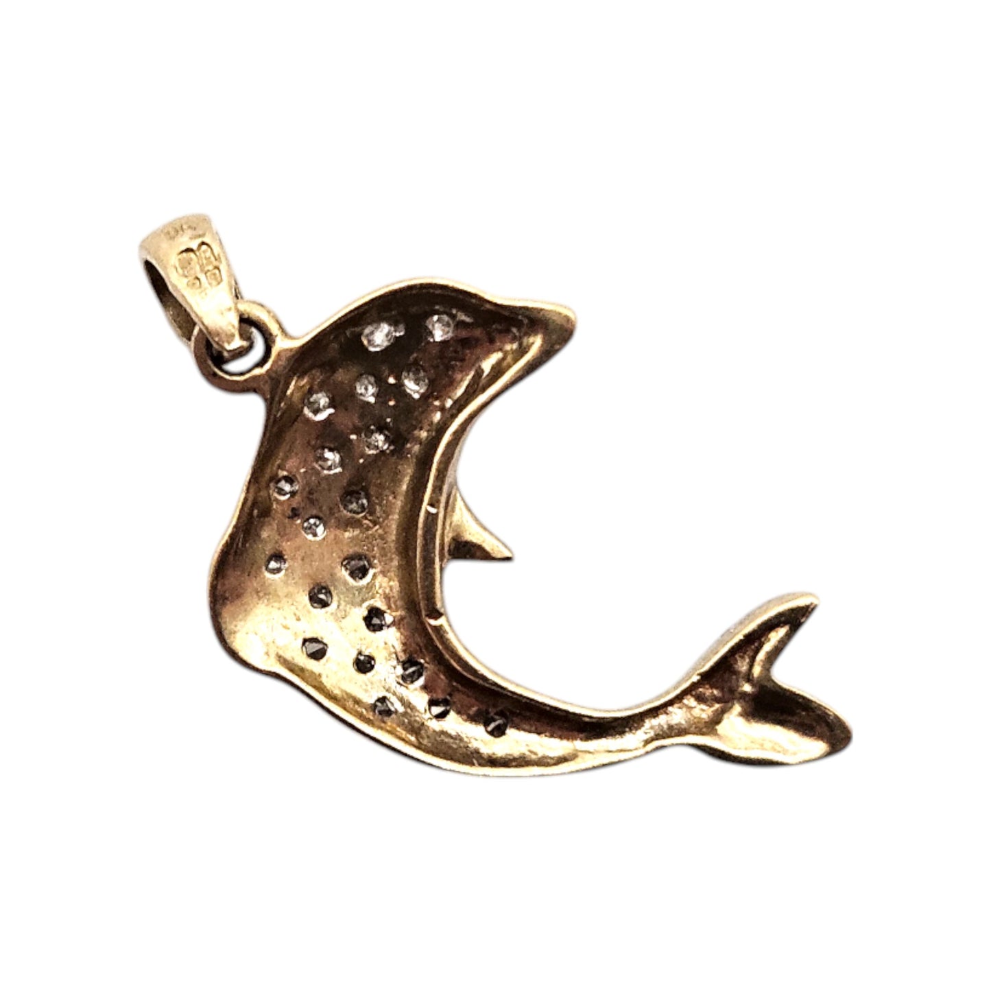 9ct 375 Yellow Gold Dophin Pendant With Diamonds L 1.8 cm 1.1 g.