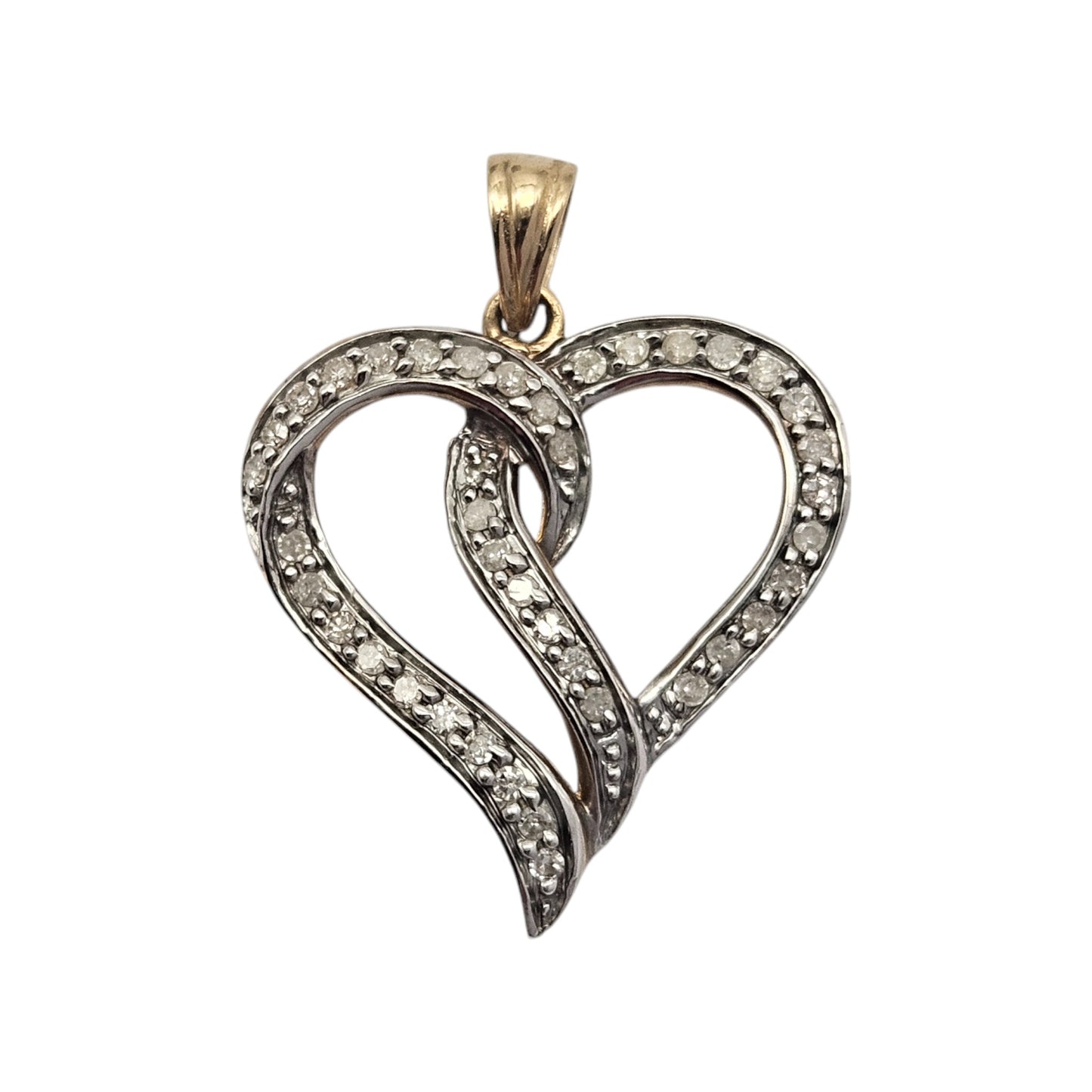 9ct 375 Yellow Gold Heart Pendant With Diamonds L 1.9 cm 1.6 g