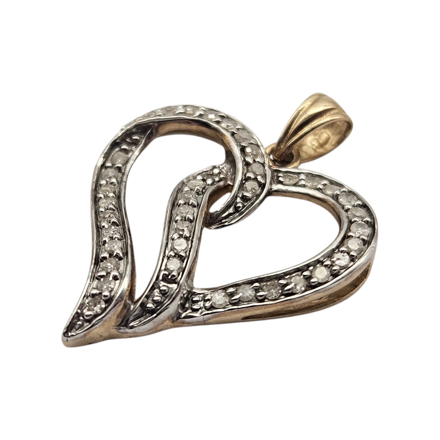 9ct 375 Yellow Gold Heart Pendant With Diamonds L 1.9 cm 1.6 g