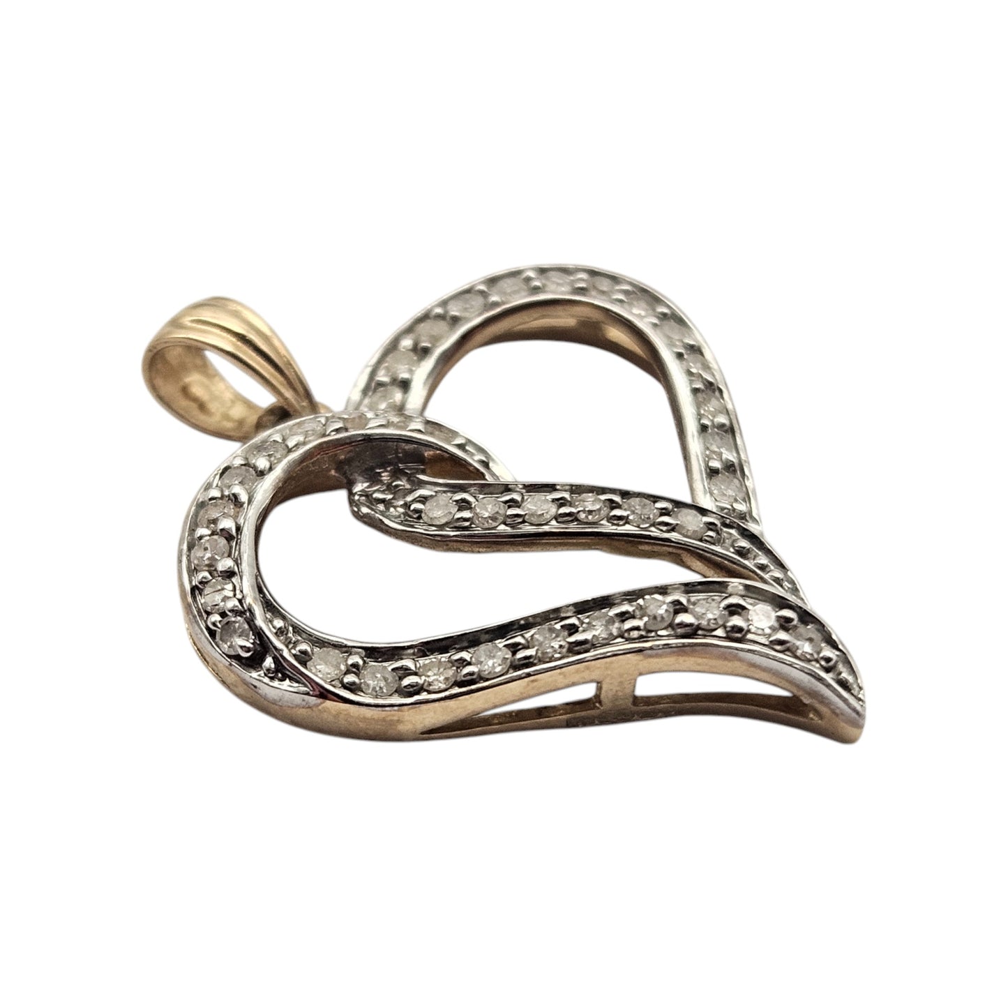 9ct 375 Yellow Gold Heart Pendant With Diamonds L 1.9 cm 1.6 g
