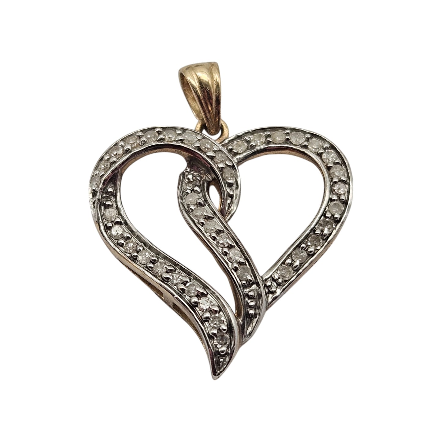 9ct 375 Yellow Gold Heart Pendant With Diamonds L 1.9 cm 1.6 g
