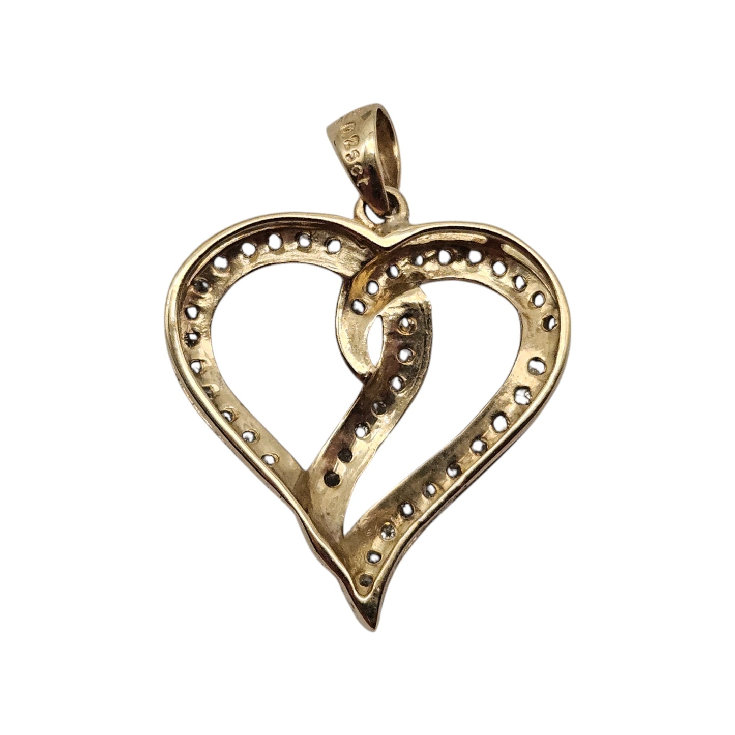 9ct 375 Yellow Gold Heart Pendant With Diamonds L 1.9 cm 1.6 g