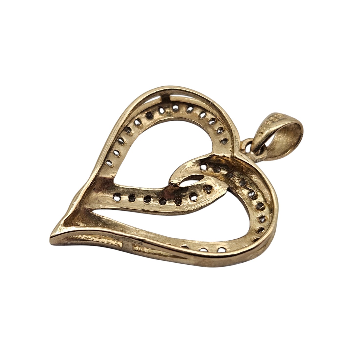 9ct 375 Yellow Gold Heart Pendant With Diamonds L 1.9 cm 1.6 g