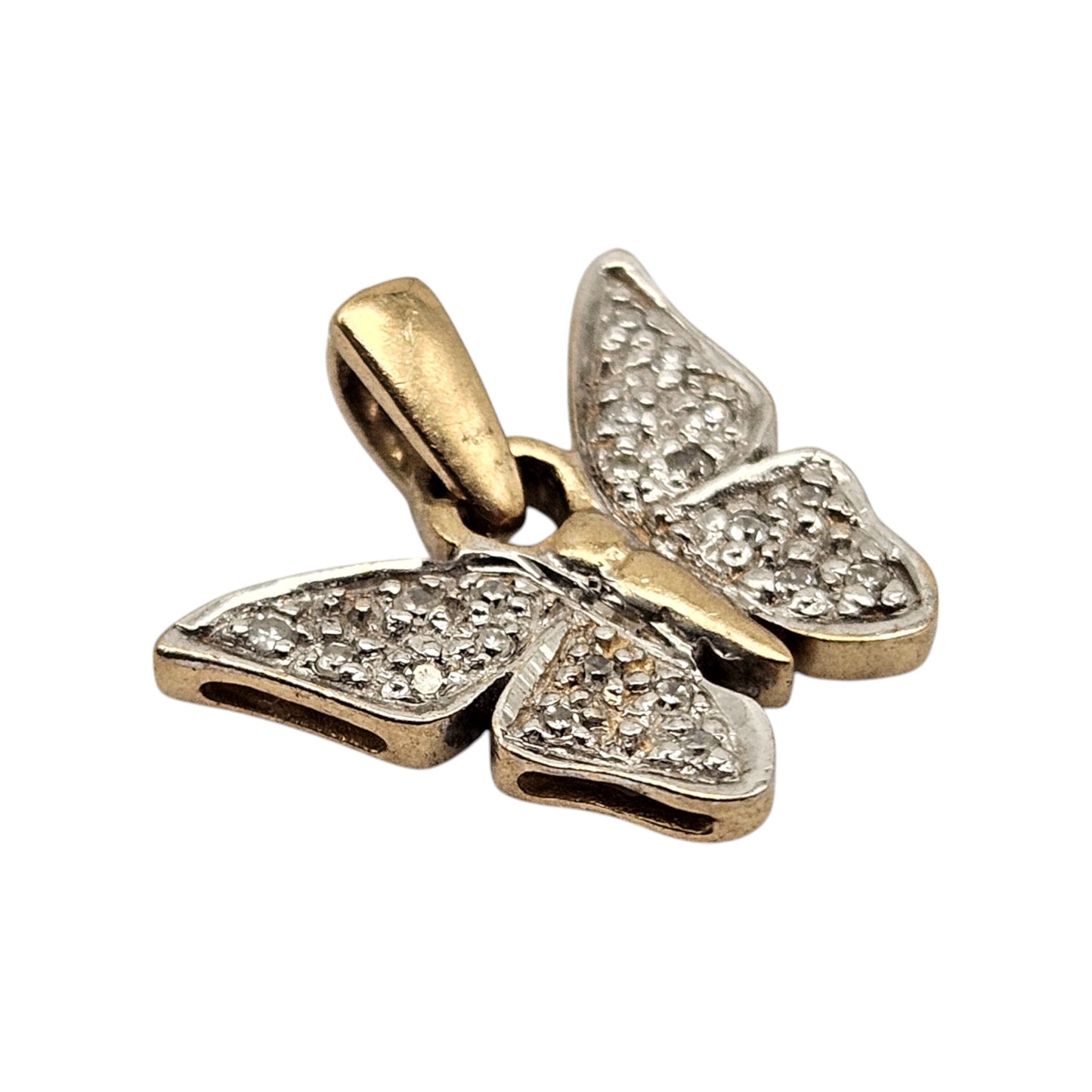 9ct Yellow Gold Butterfly Pendant With Diamonds L 1.4 cm 1.0 g.