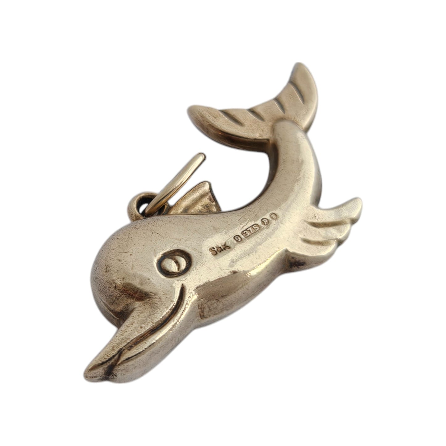 9ct 375 Yellow Gold Dolphin Charm 1970 L 2.8 cm 1.3 g.